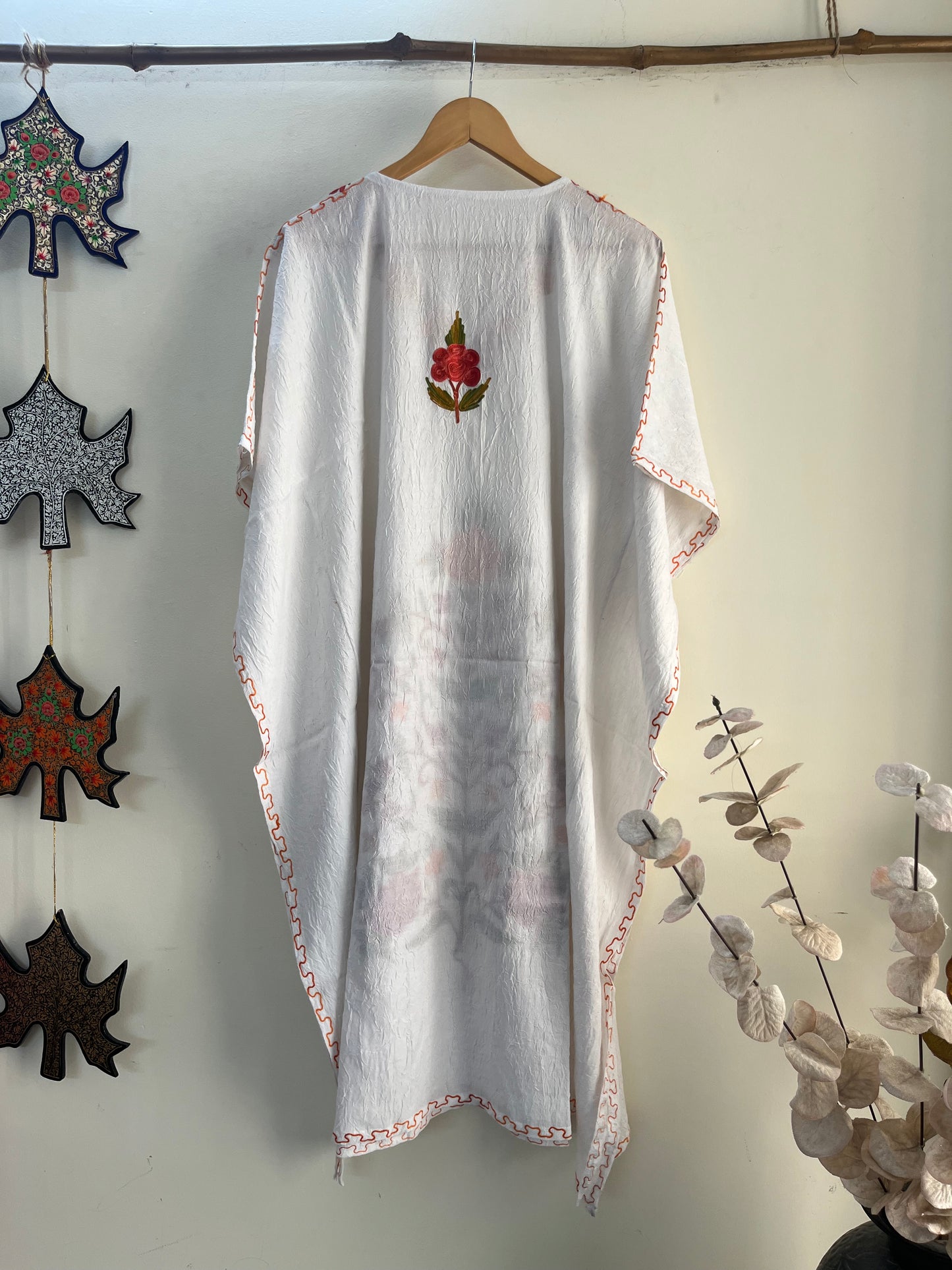 Crush Cotton White Aari embroidered Kaftan
