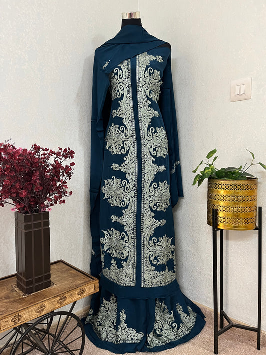 Blue Kalaa’ Crape Jacket Style Kashmiri Suit