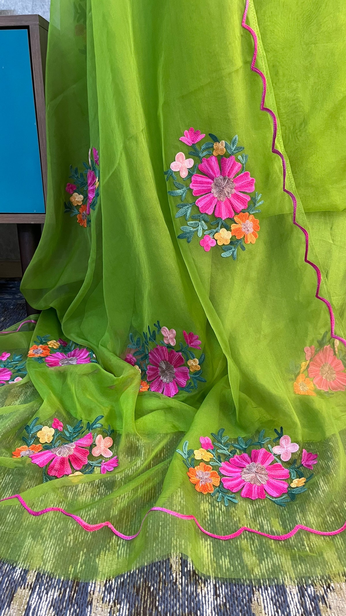 Lime Green Soft Tissue Kashmiri Suit
