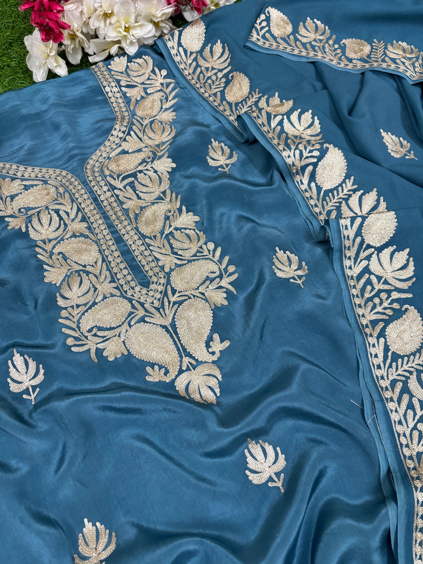 Kalaa’ English Blue Crape Kashmiri Suit