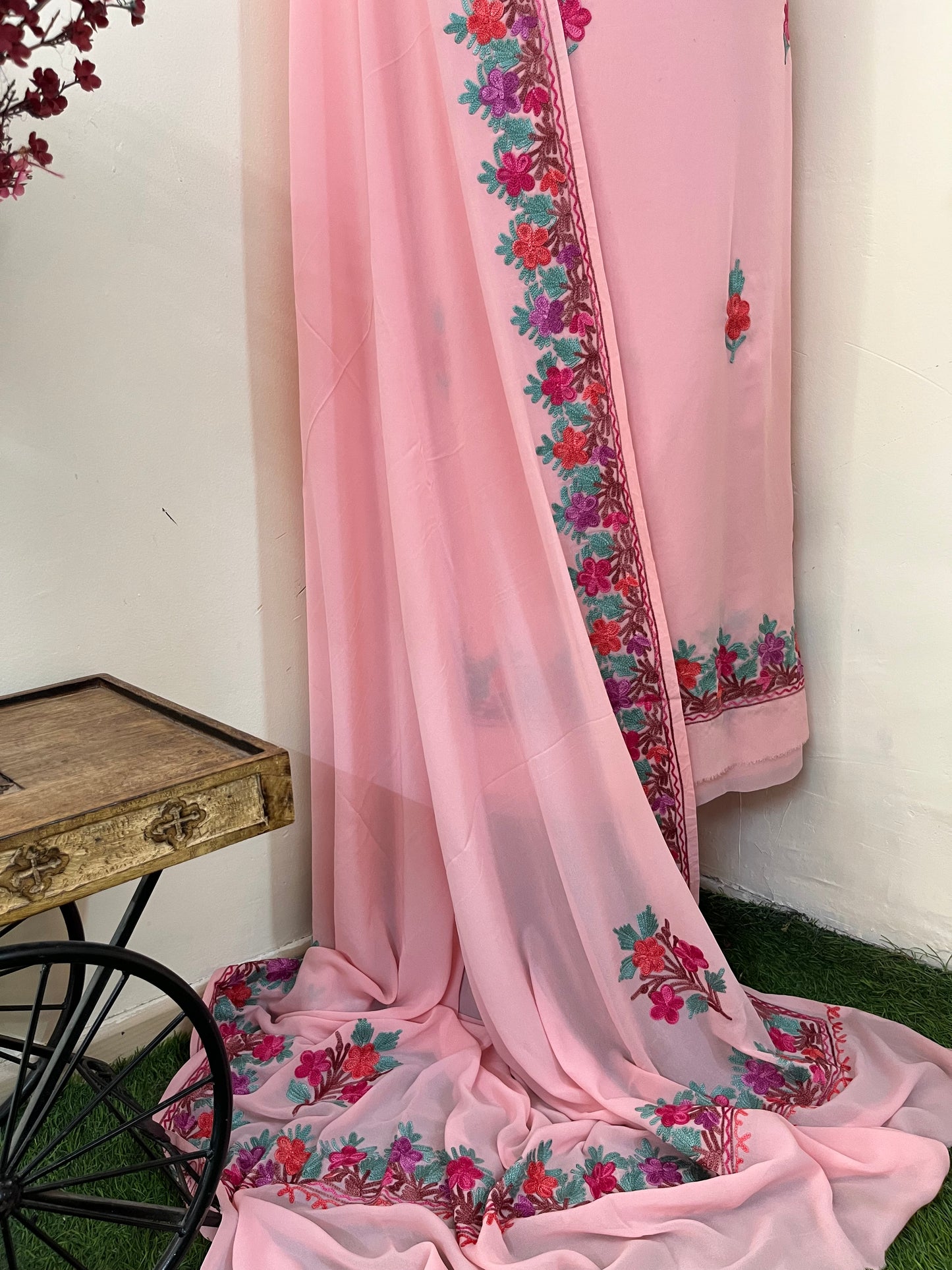Soft Pink Georgette 3 Pc Kashmiri Suit