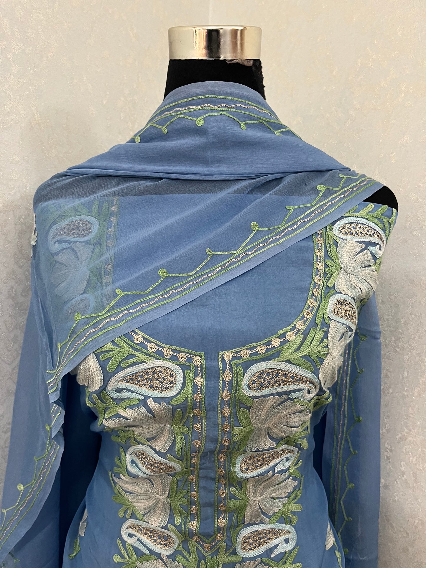 Soft Blue Opada Silk Kashmiri Suits