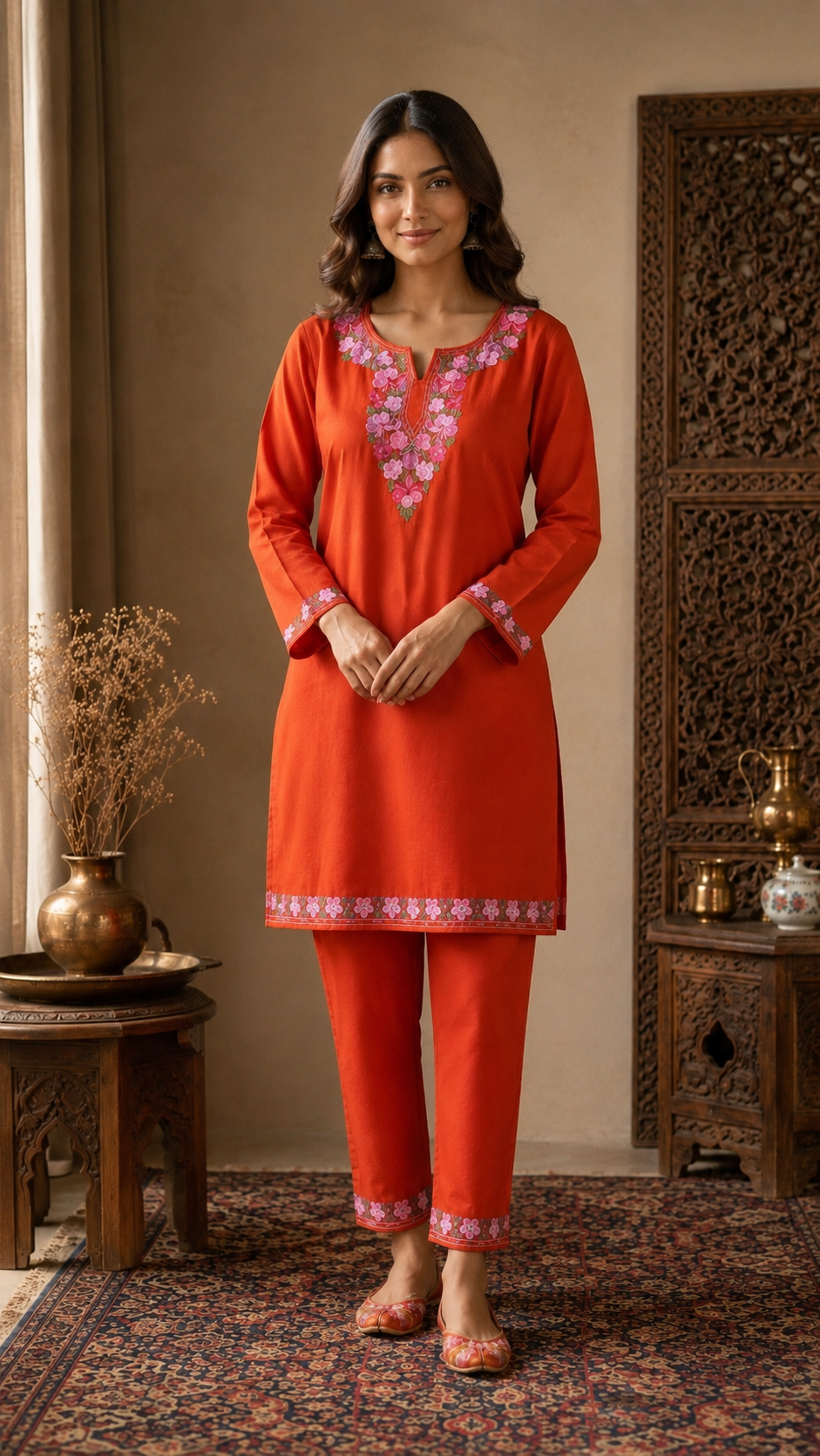 Orange Cotton Stitched Co-ord Set (44)