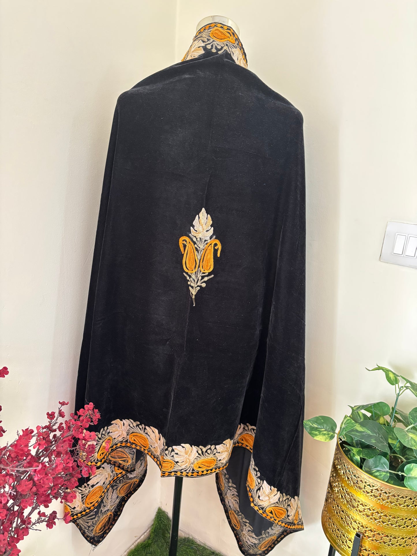 Black Aari Embroidered Velvet Cape