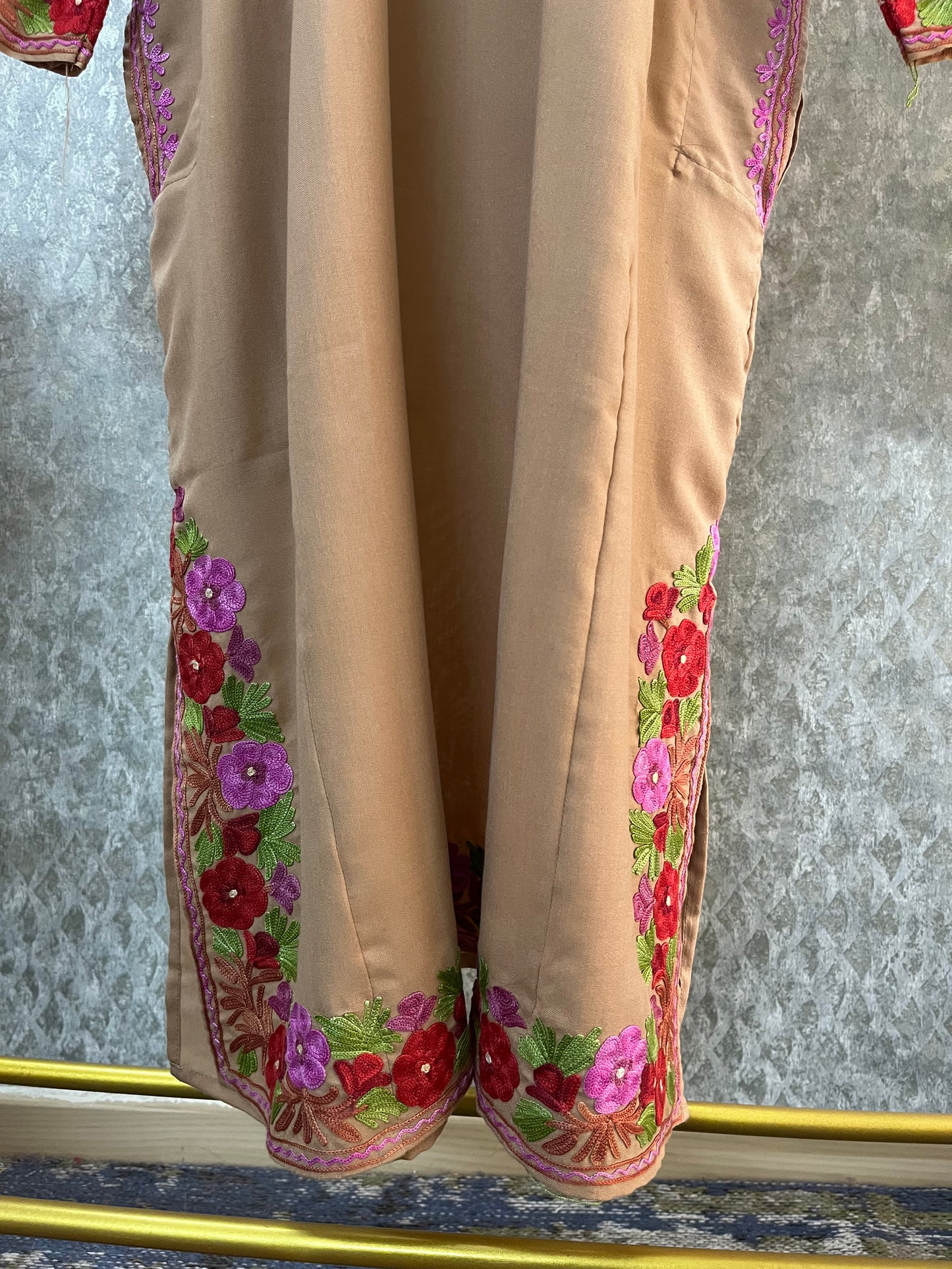 Beige Cotton Aari Work Kurta
