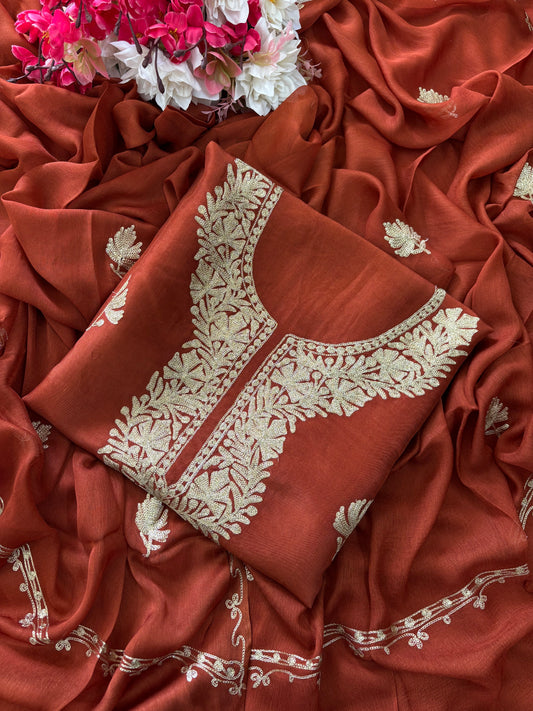 Sanam’ Rust Silk Tilla Kashmiri Suit