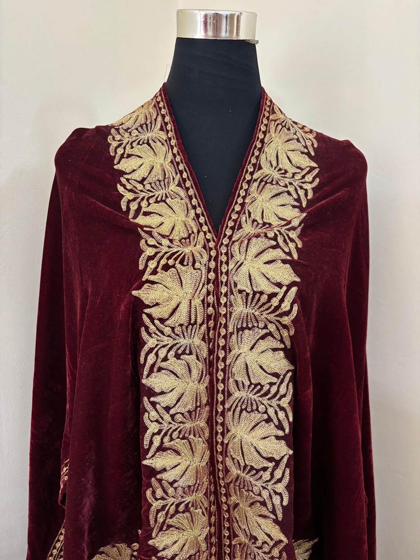 Maroon Aari Embroidered Velvet Cape