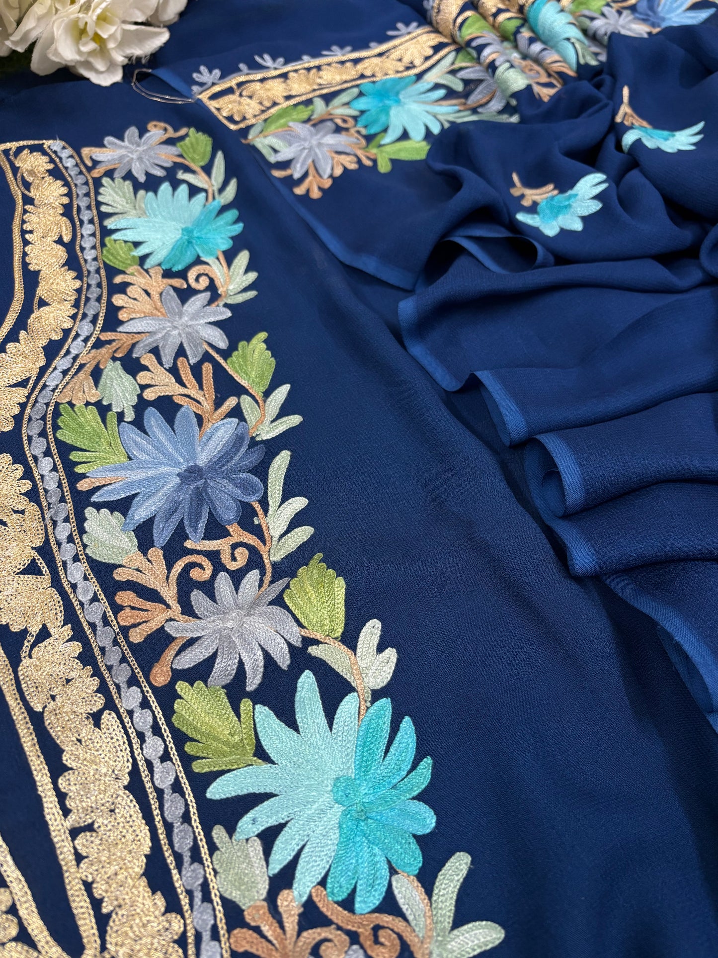 Electric Blue Pure Georgette Kashmiri Suit