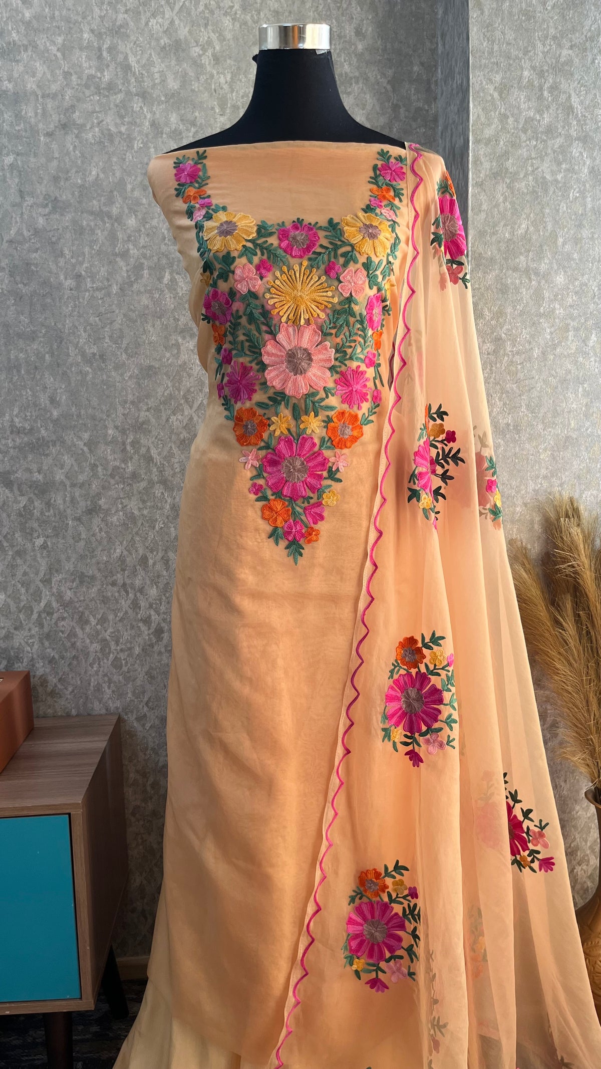 Beige Soft Tissue Kashmiri Suit