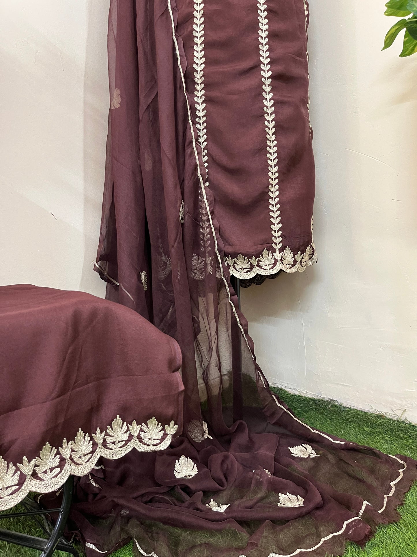 Sanam’ Orange Silk Tilla Embroidered Suit material
