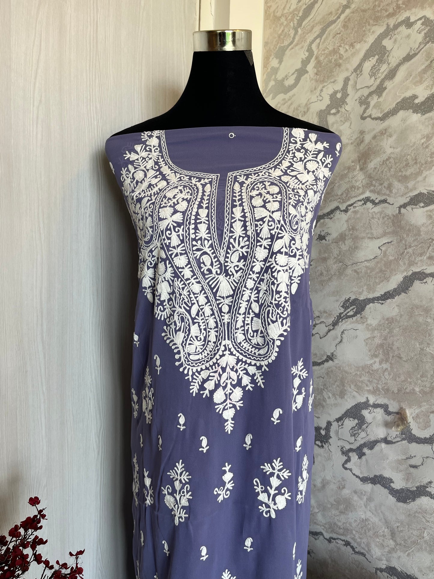 Georgette Lilac All over Work Aari Embroidered Unstitched Kurta Material