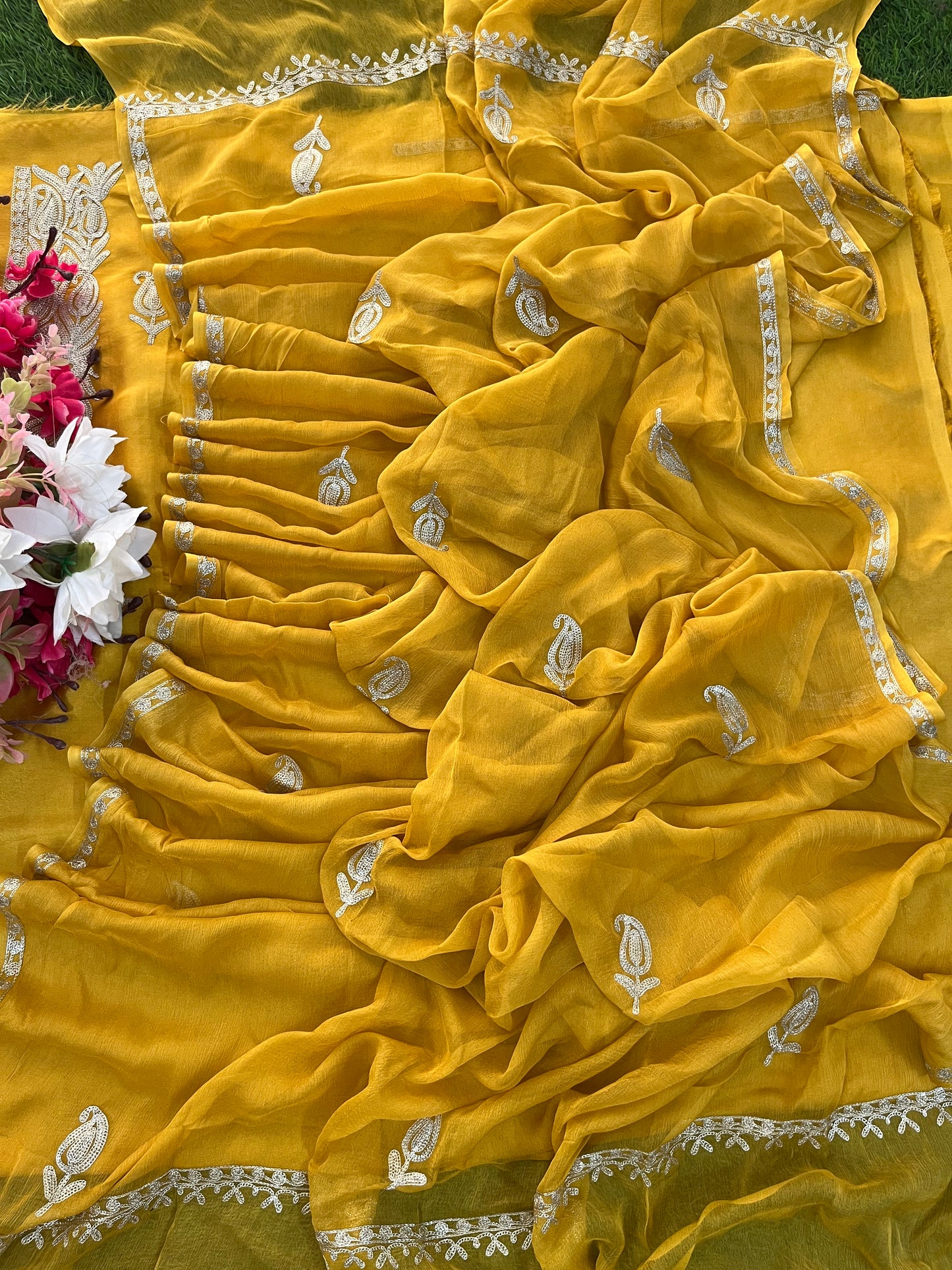 Golden Yellow Silk Tilla Kashmiri Suit
