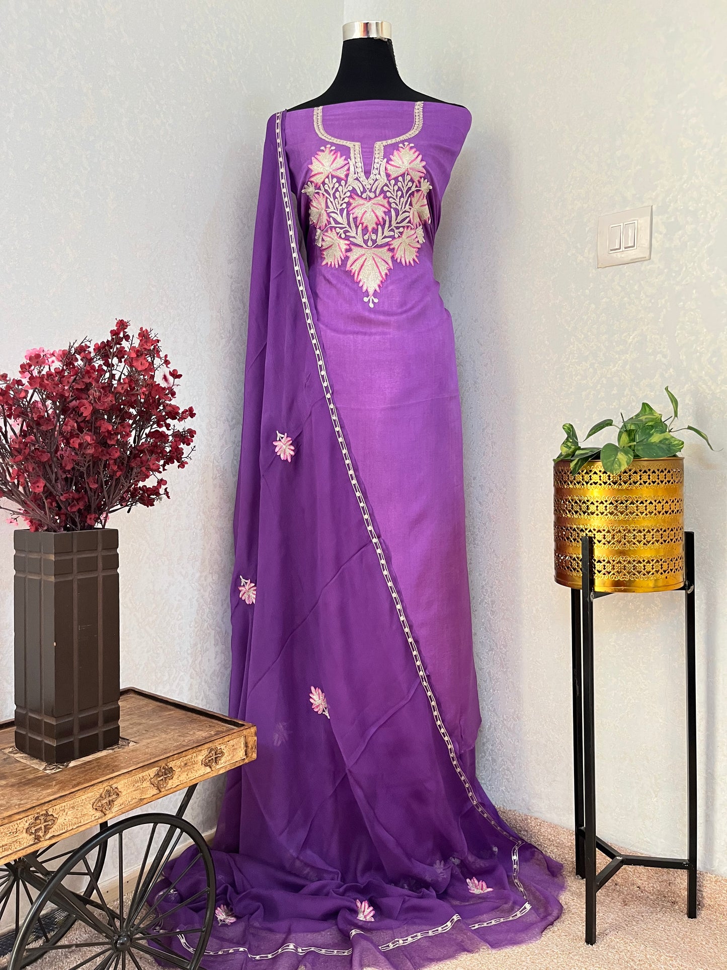 Lilac Silk Tilla Kashmiri Suit