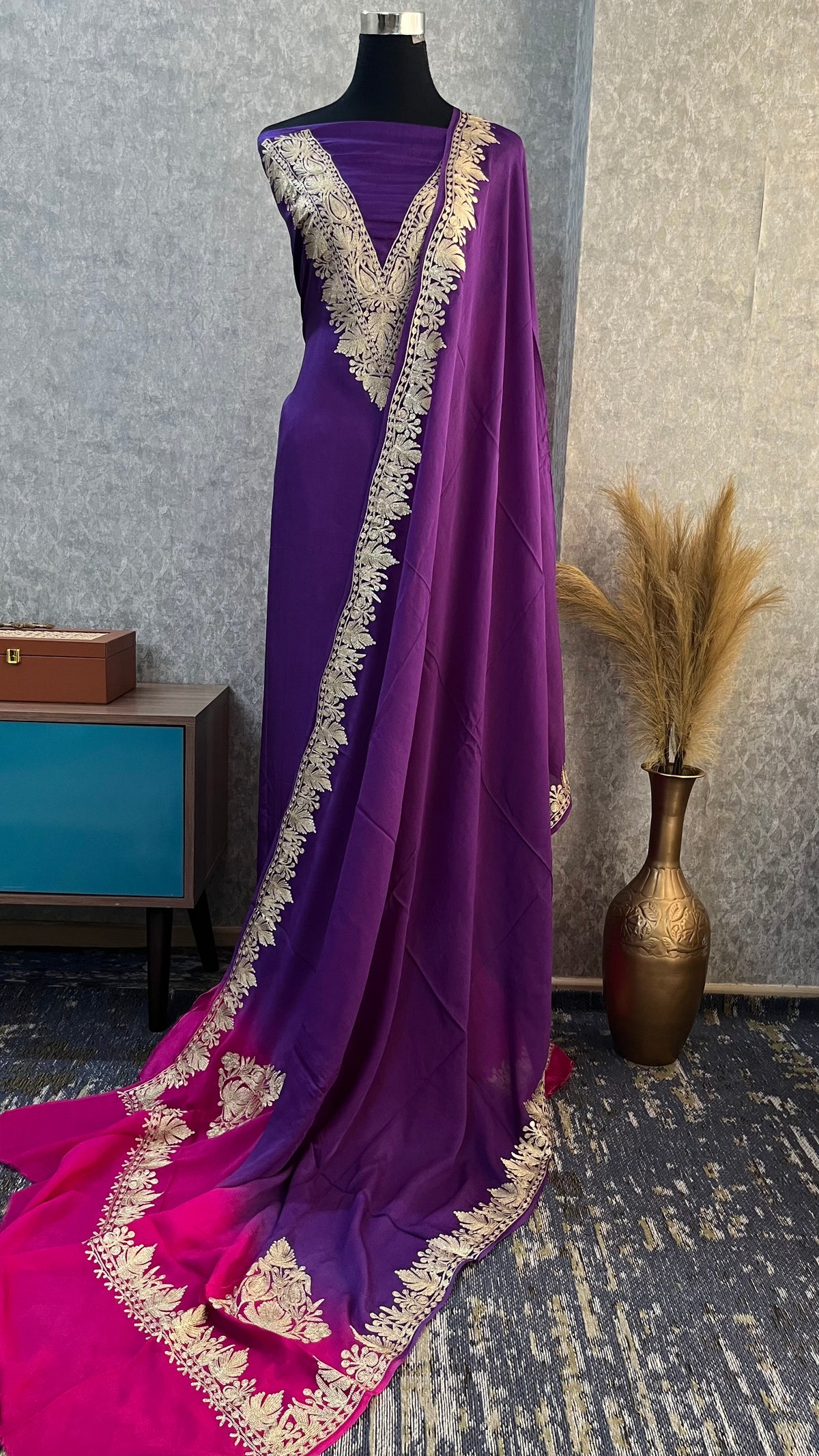 Purple Sanam Silk Kashmiri Suit