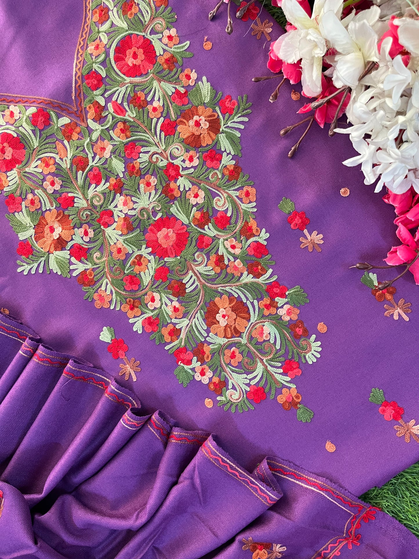 Lavender Woollen Aari Embroidered 3pc suit