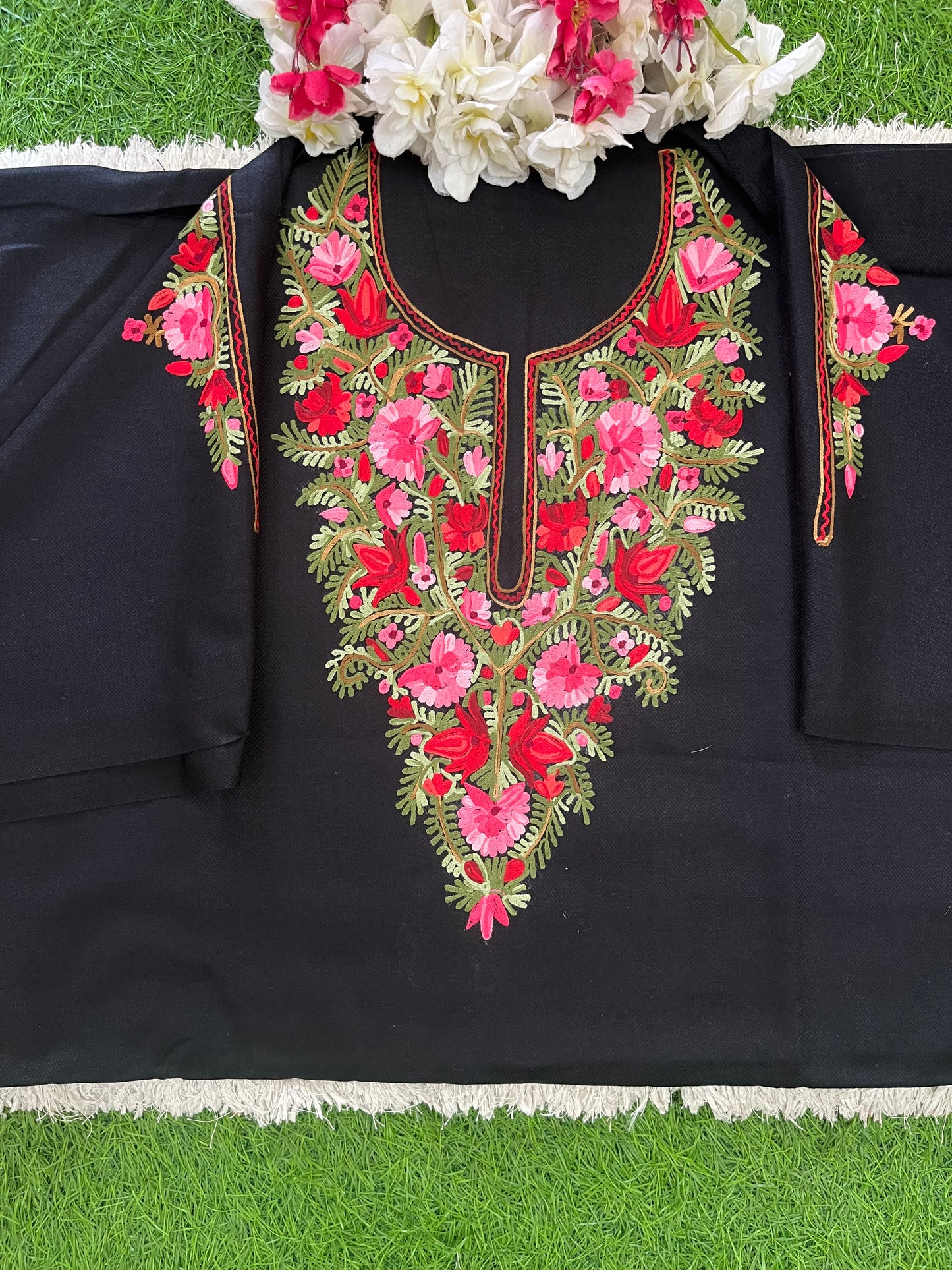 Black Woollen Aari Embroidered 2pc suit 5mtr