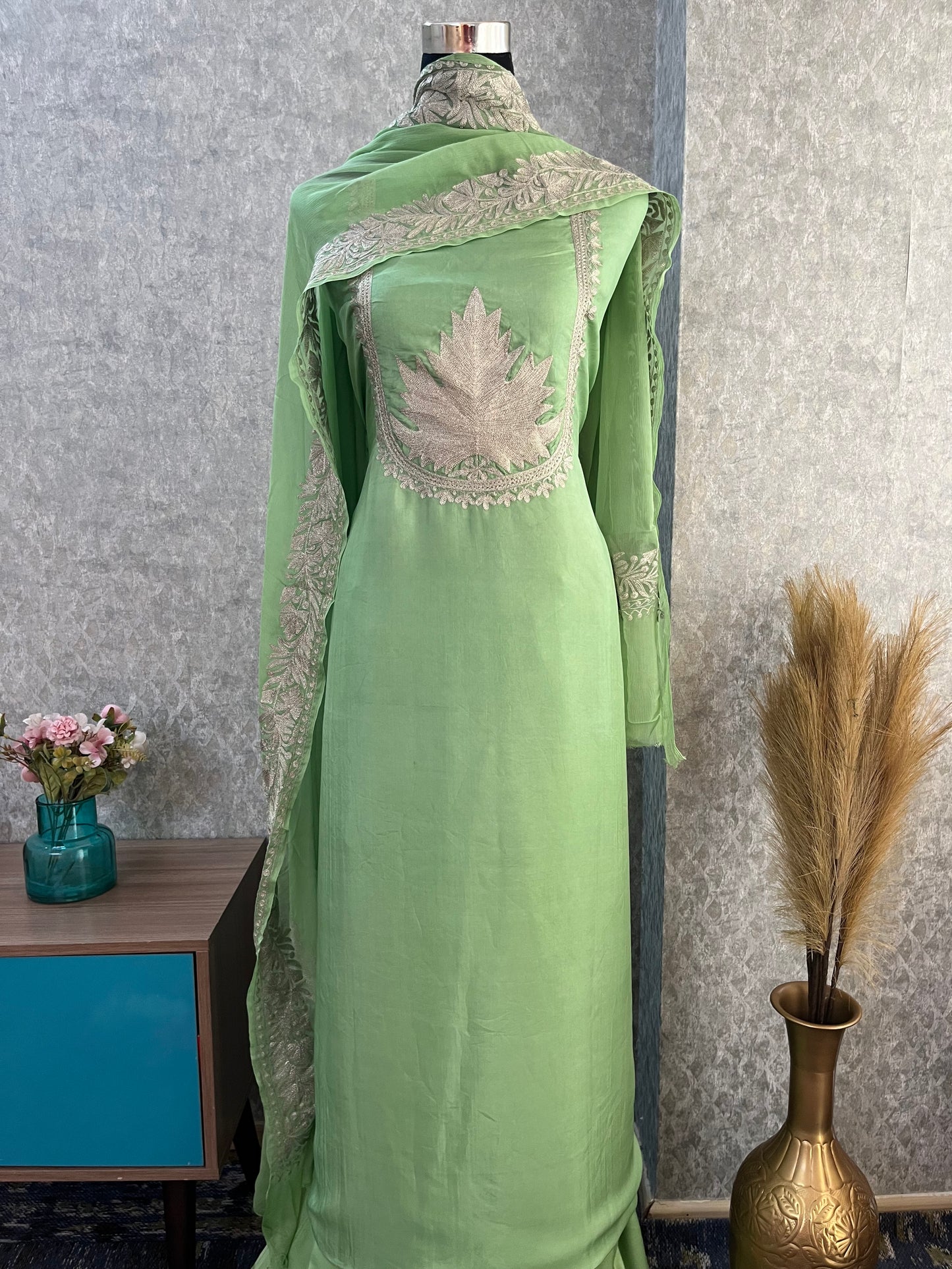 Soft Green Sanam’ Tilla Kashmiri Silk Suit