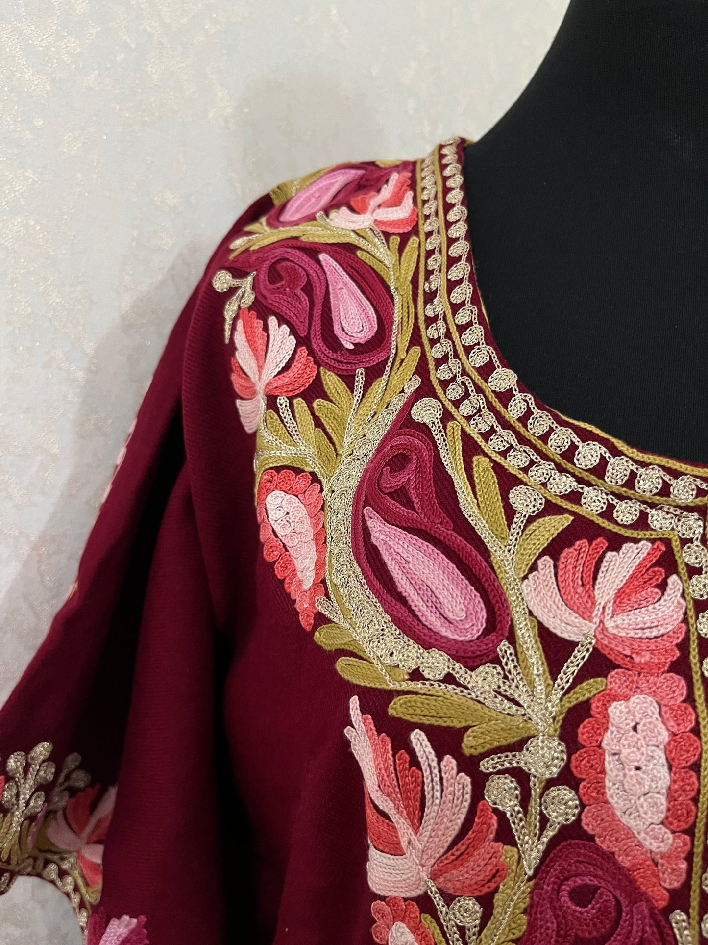 Maroon Woollen Kashmiri Kaftan Set