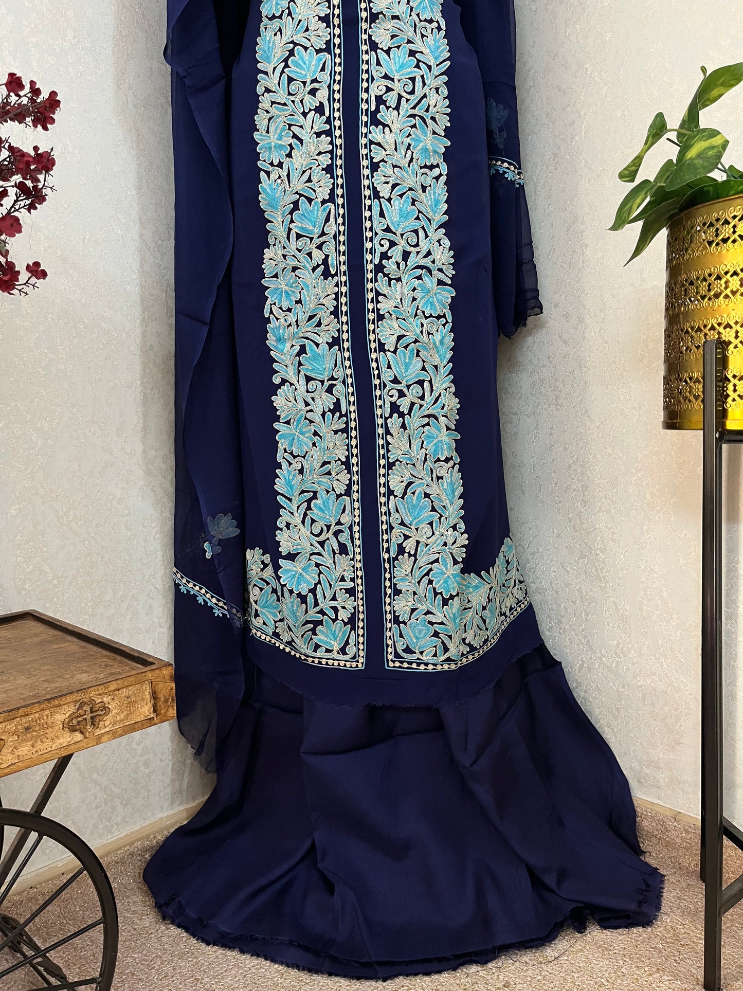 Blue Pure Georgette Achkan Kashmiri Suit