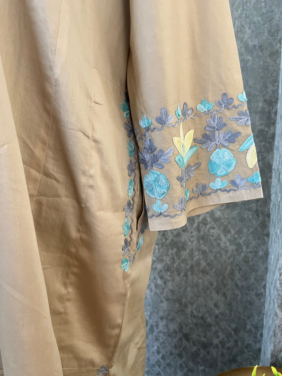 Beige Cotton Front Jaal Pheran Set  Size(44)
