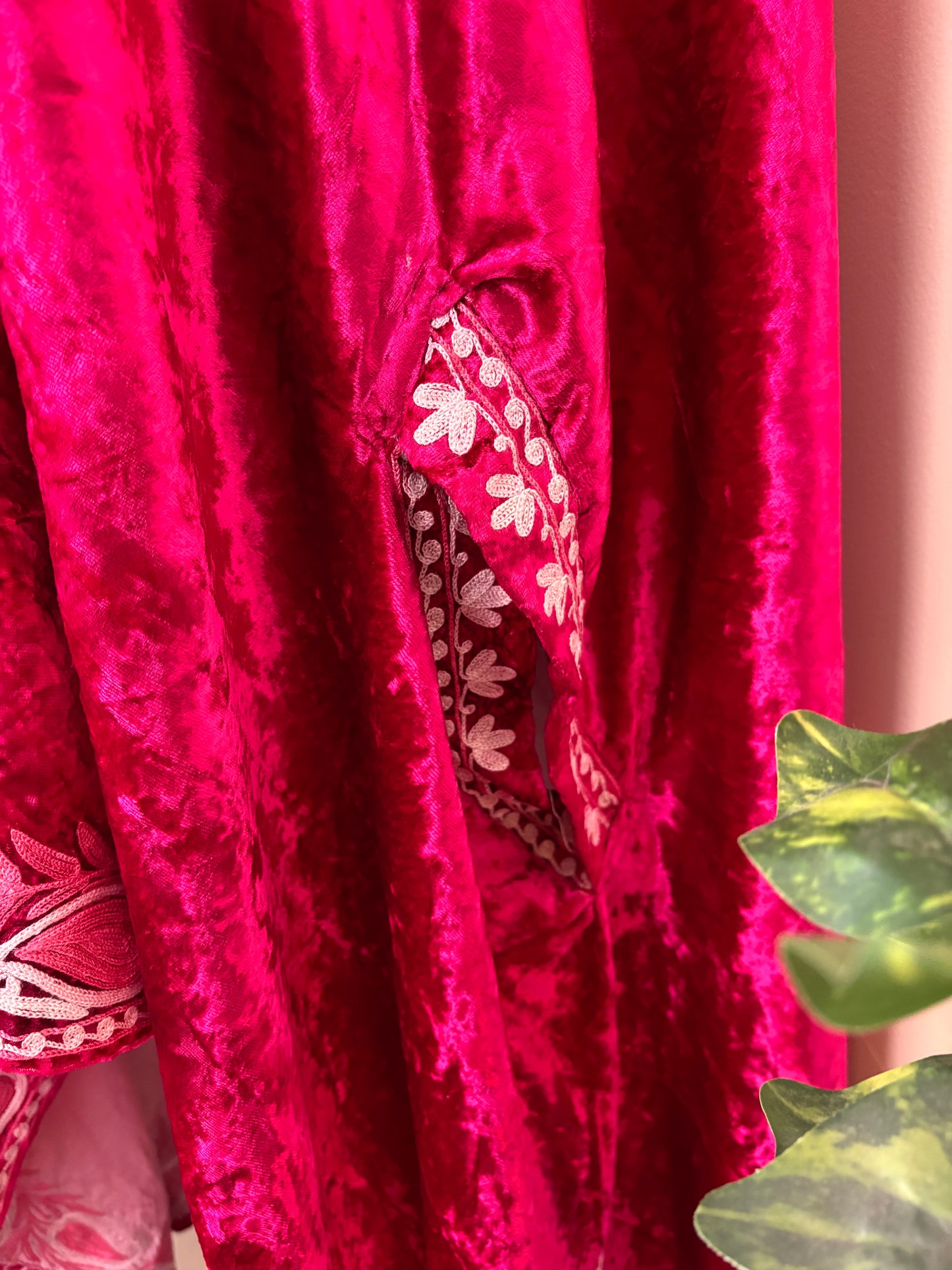 Hot Pink Aari Embroidered Makhmal Cape