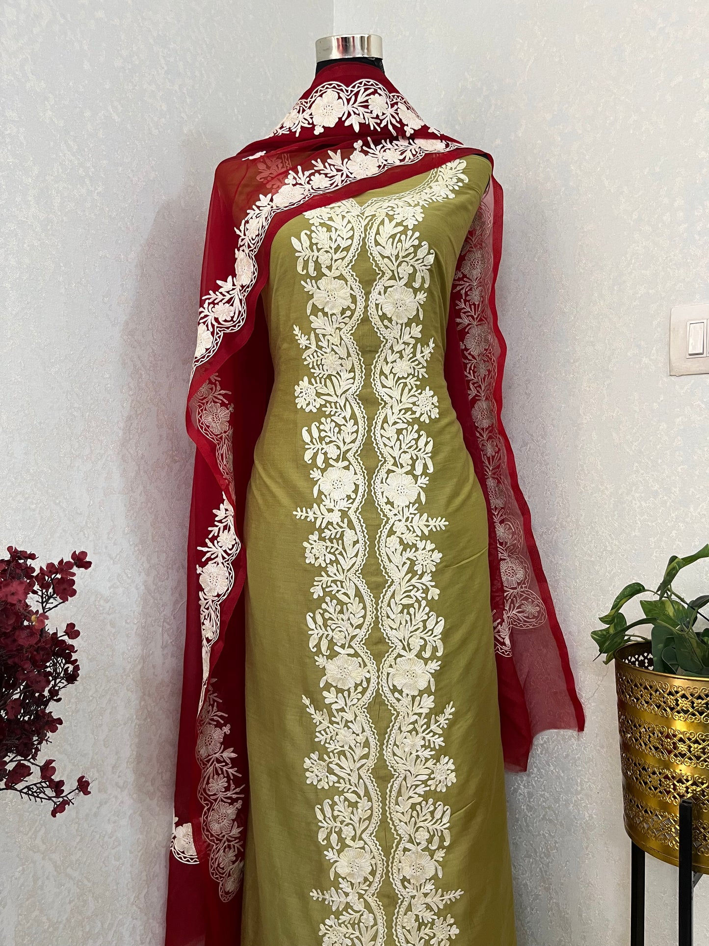 Pista Green Chanderi Silk Kashmiri Suit