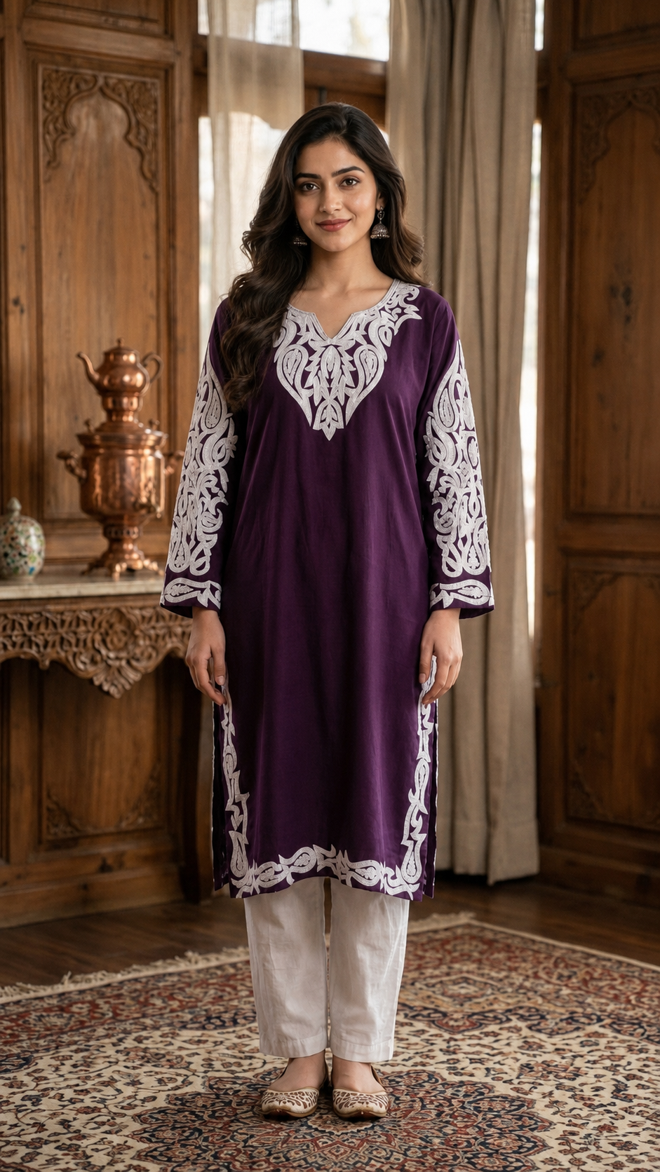 Wine Cotton Stitched Co-ord Set