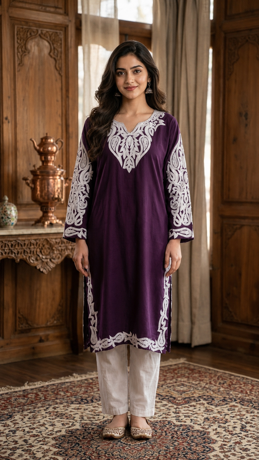 Wine Cotton Stitched Co-ord Set