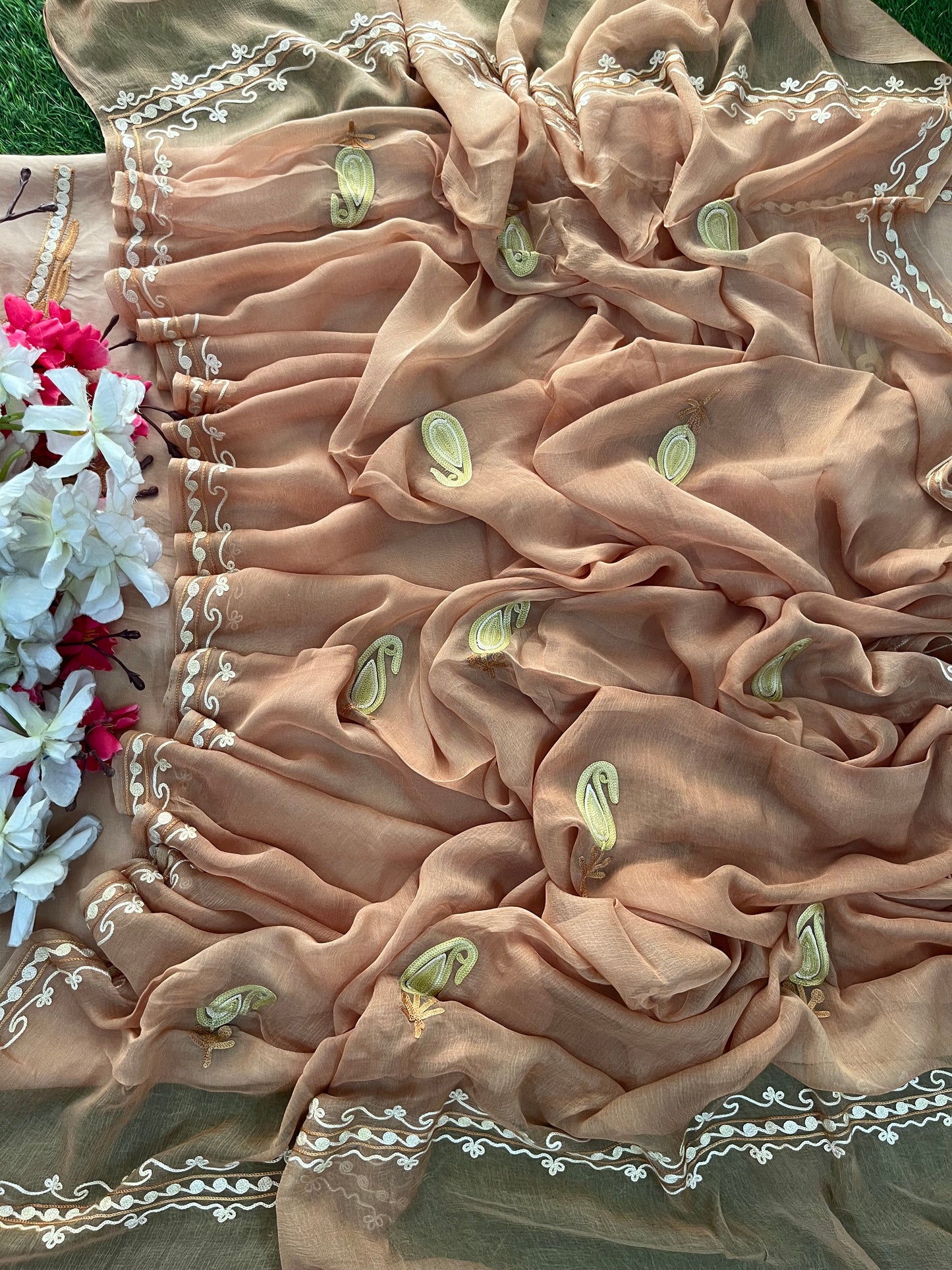 Beige Opada Silk Kashmiri Suit