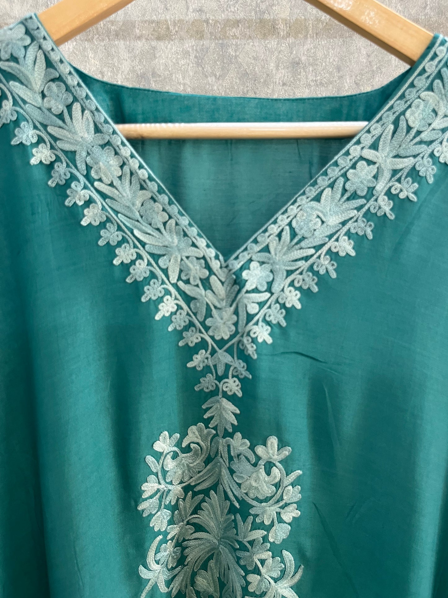 Green Muslin Cotton Kashmiri Kaftan