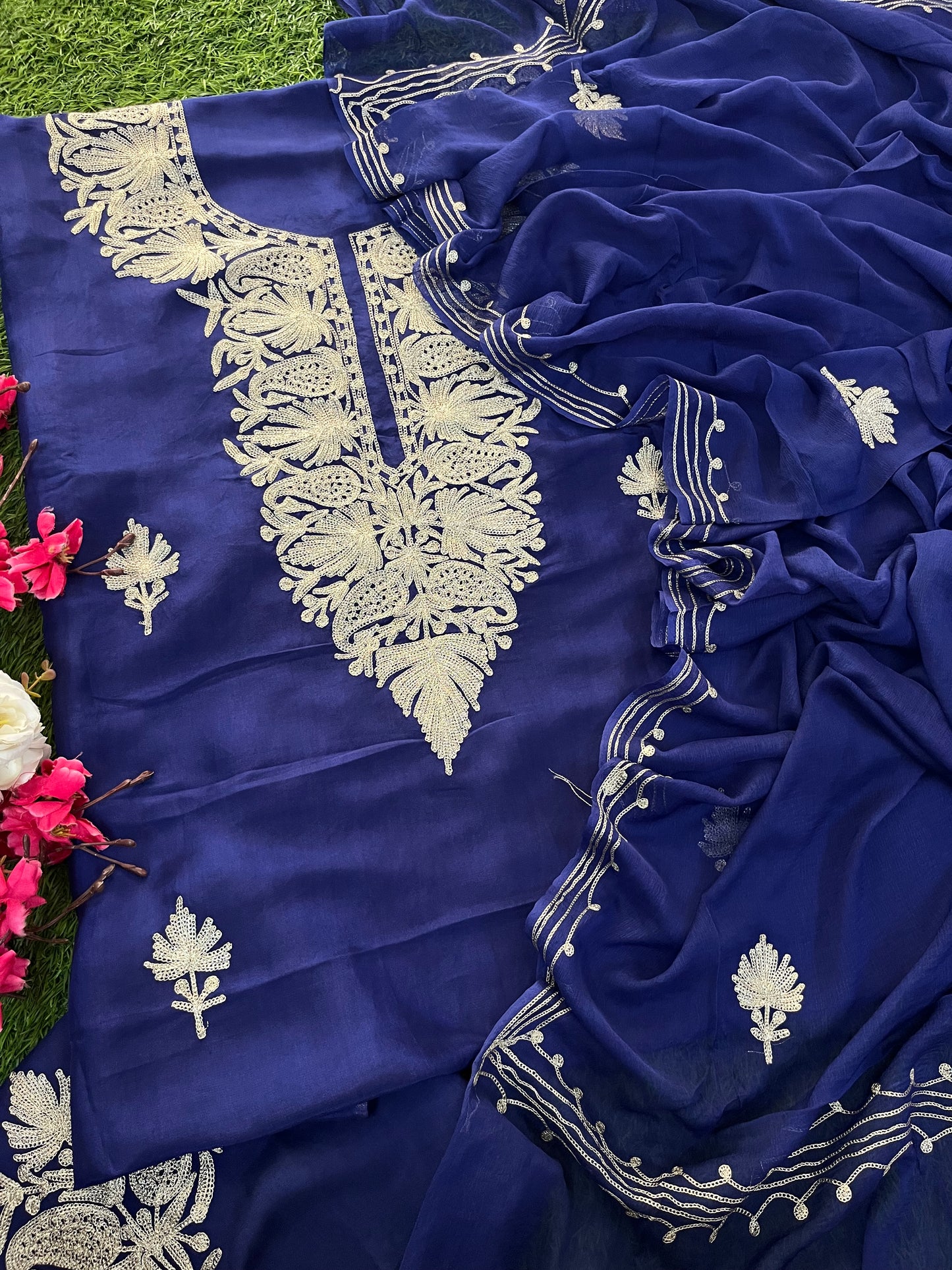 Blue Silk Tilla Kashmiri Suit