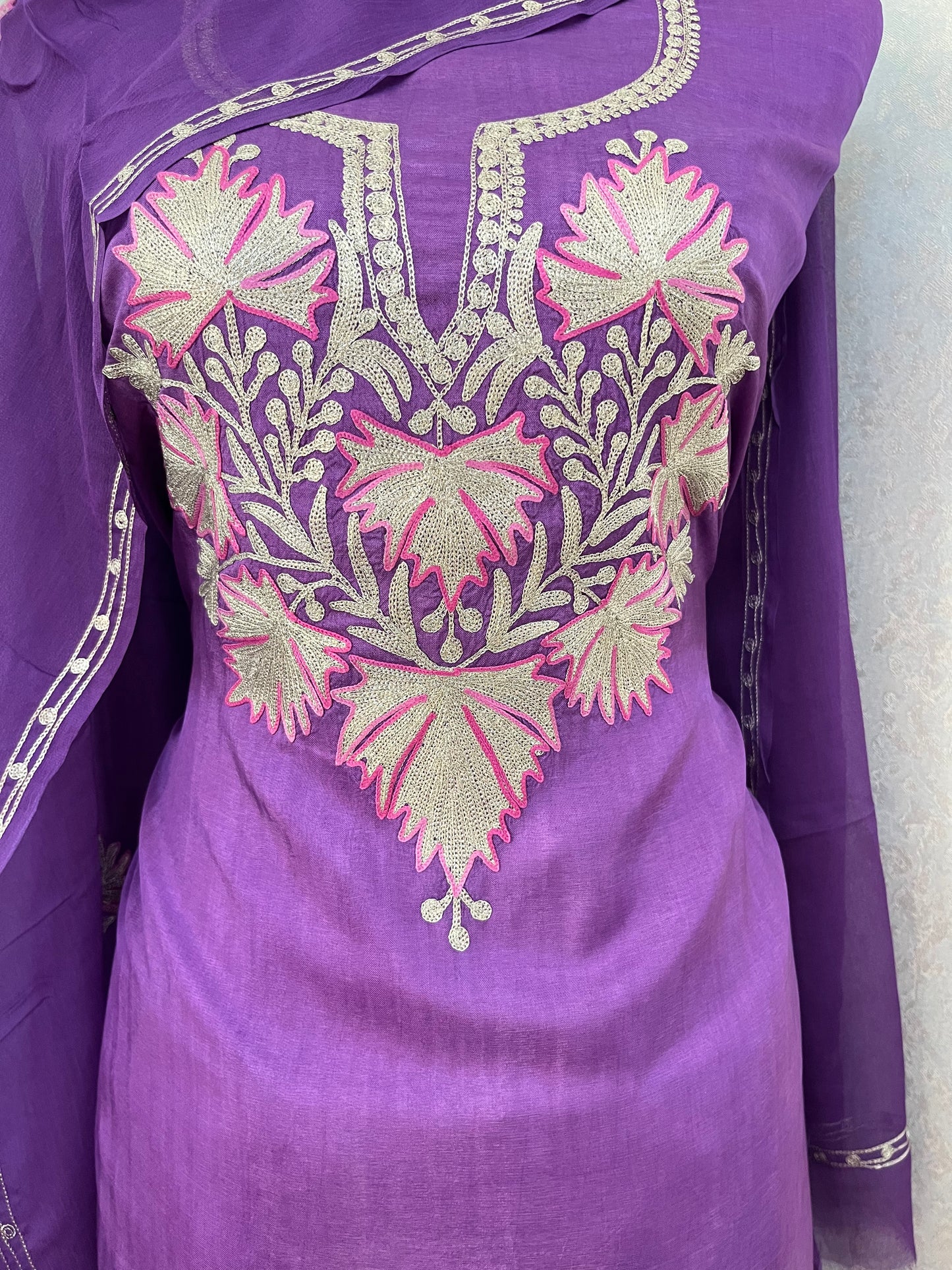 Lilac Silk Tilla Kashmiri Suit