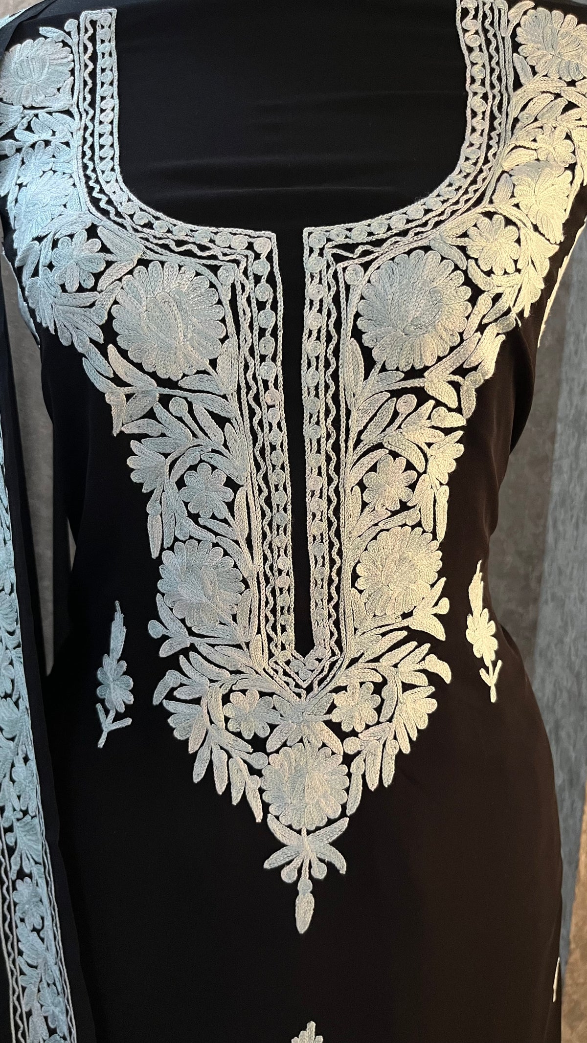 Georgette Black 3 Pc Kashmiri Suit