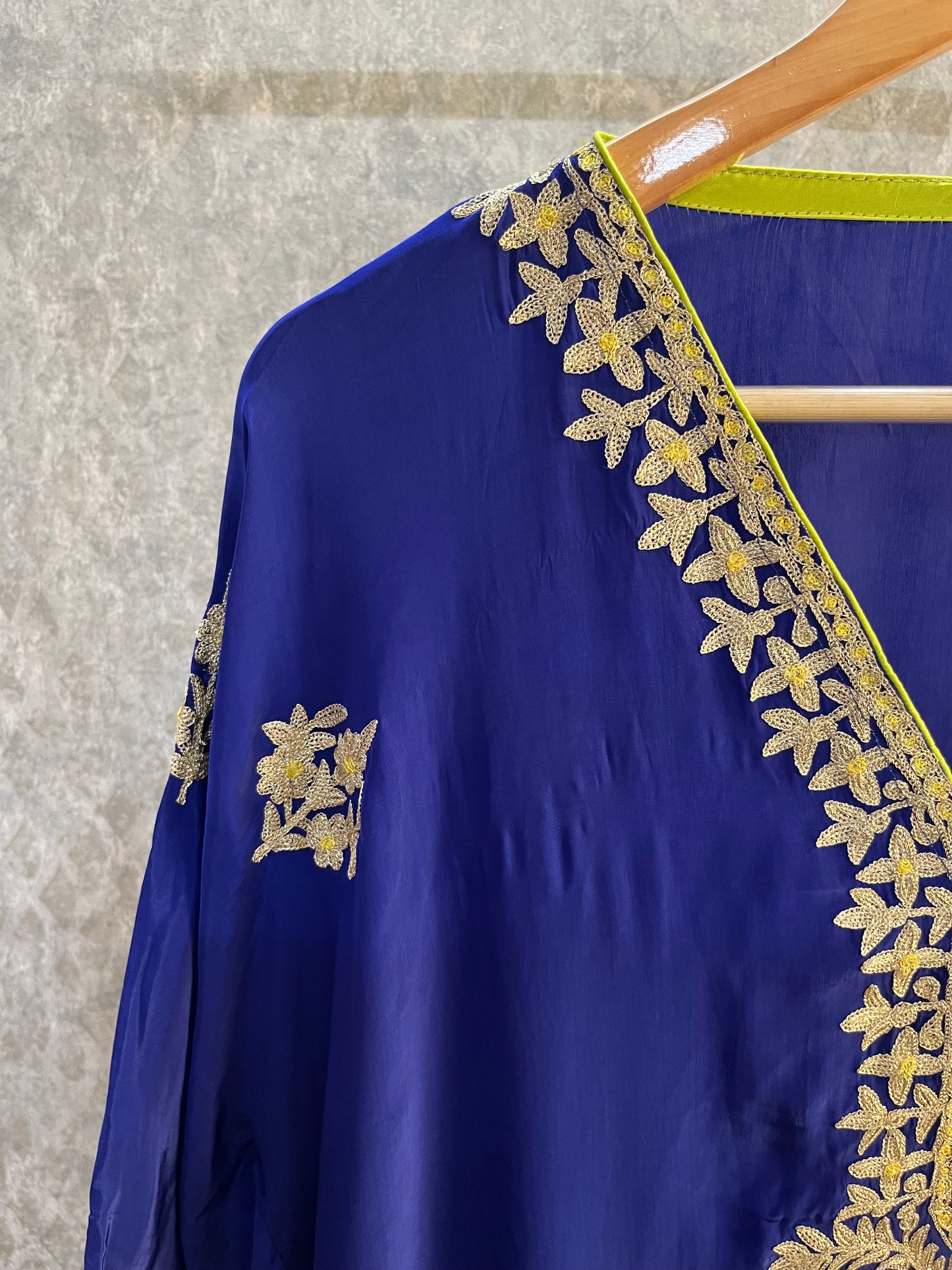 Royal Blue Crape Kashmiri Kaftan Set size (44)