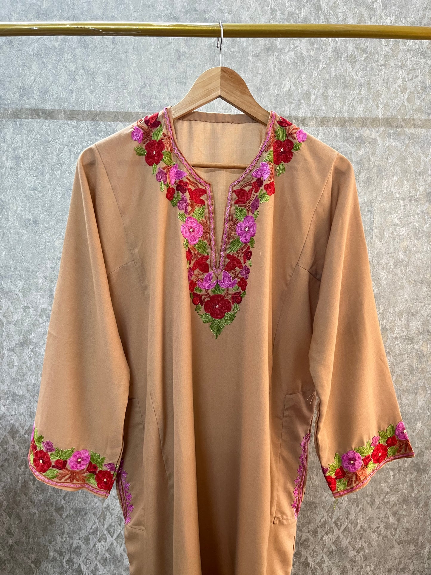 Beige Cotton Aari Work Kurta