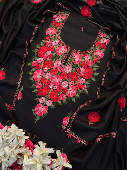 Black Woollen Aari Embroidered 3pc suit