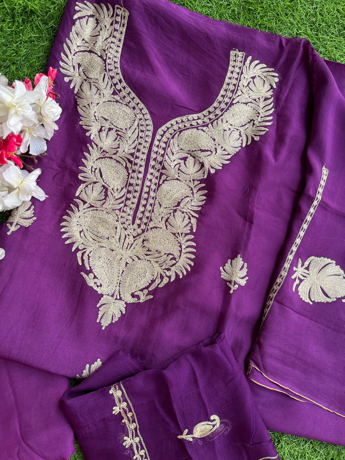 Wine Silk Tilla Kashmiri Suit