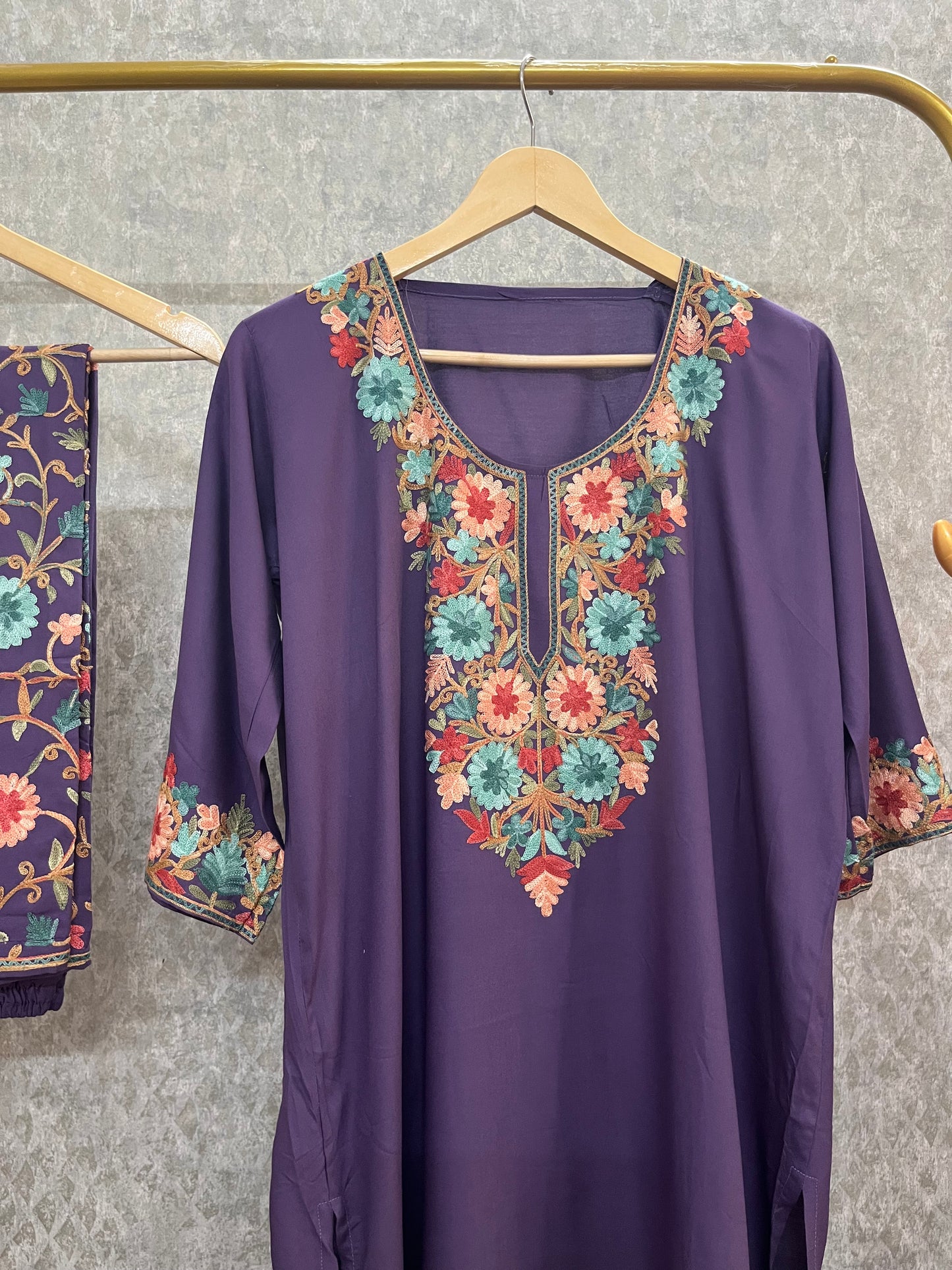 Purple Cotton Stitched Co-ord Set(46)