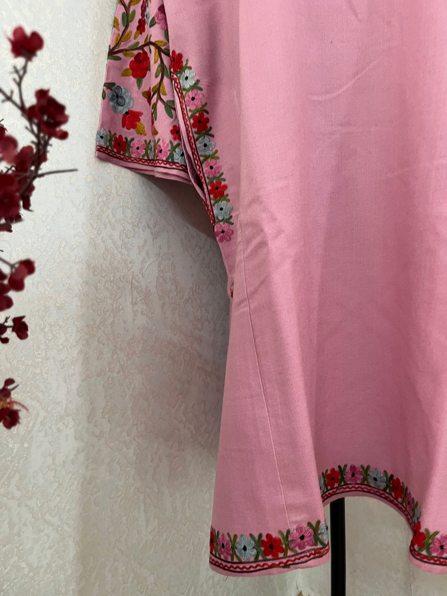 Pink Aari Embroidered Wool Pheran