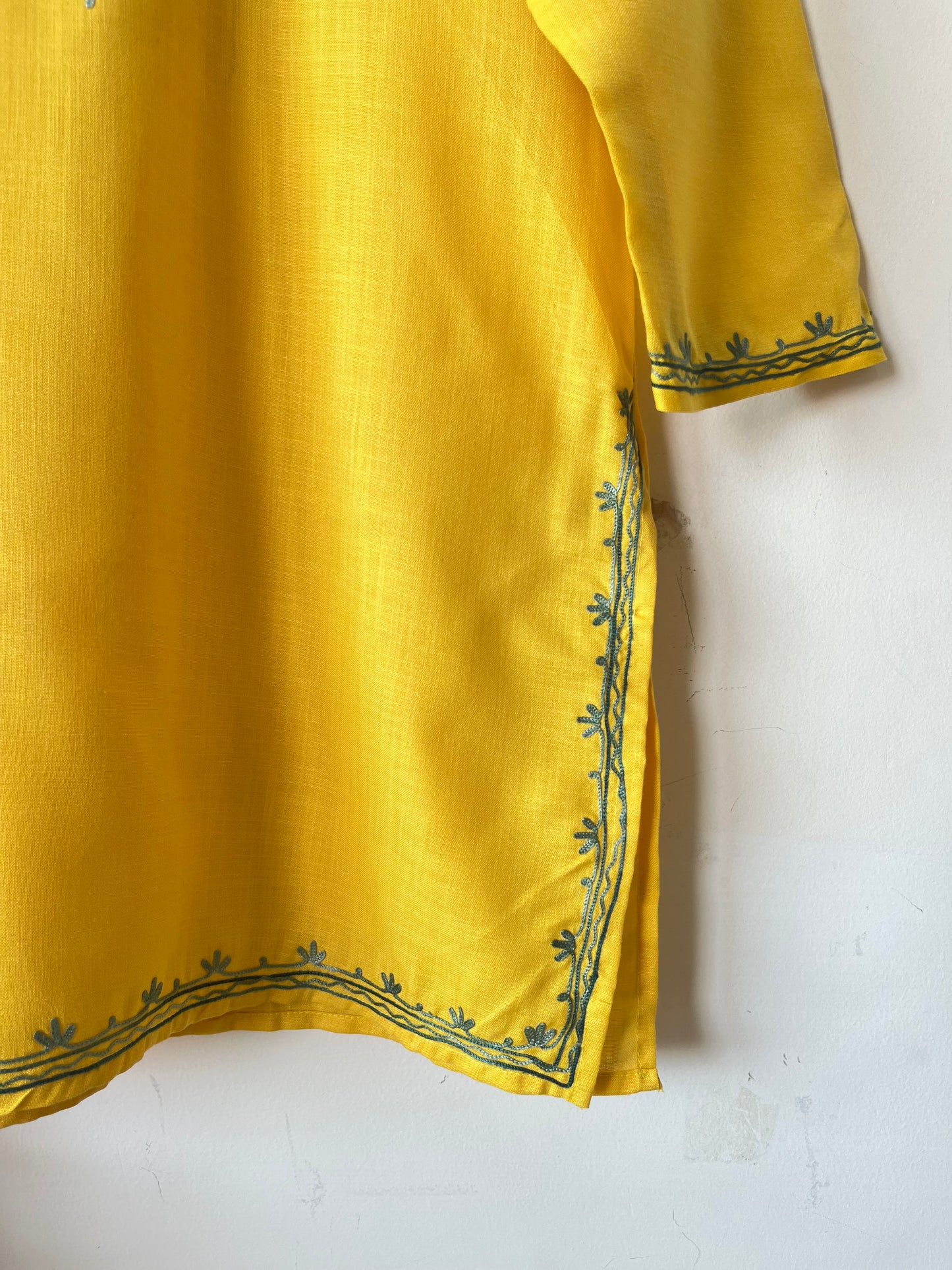 Yellow Cotton Aari Work Kurta