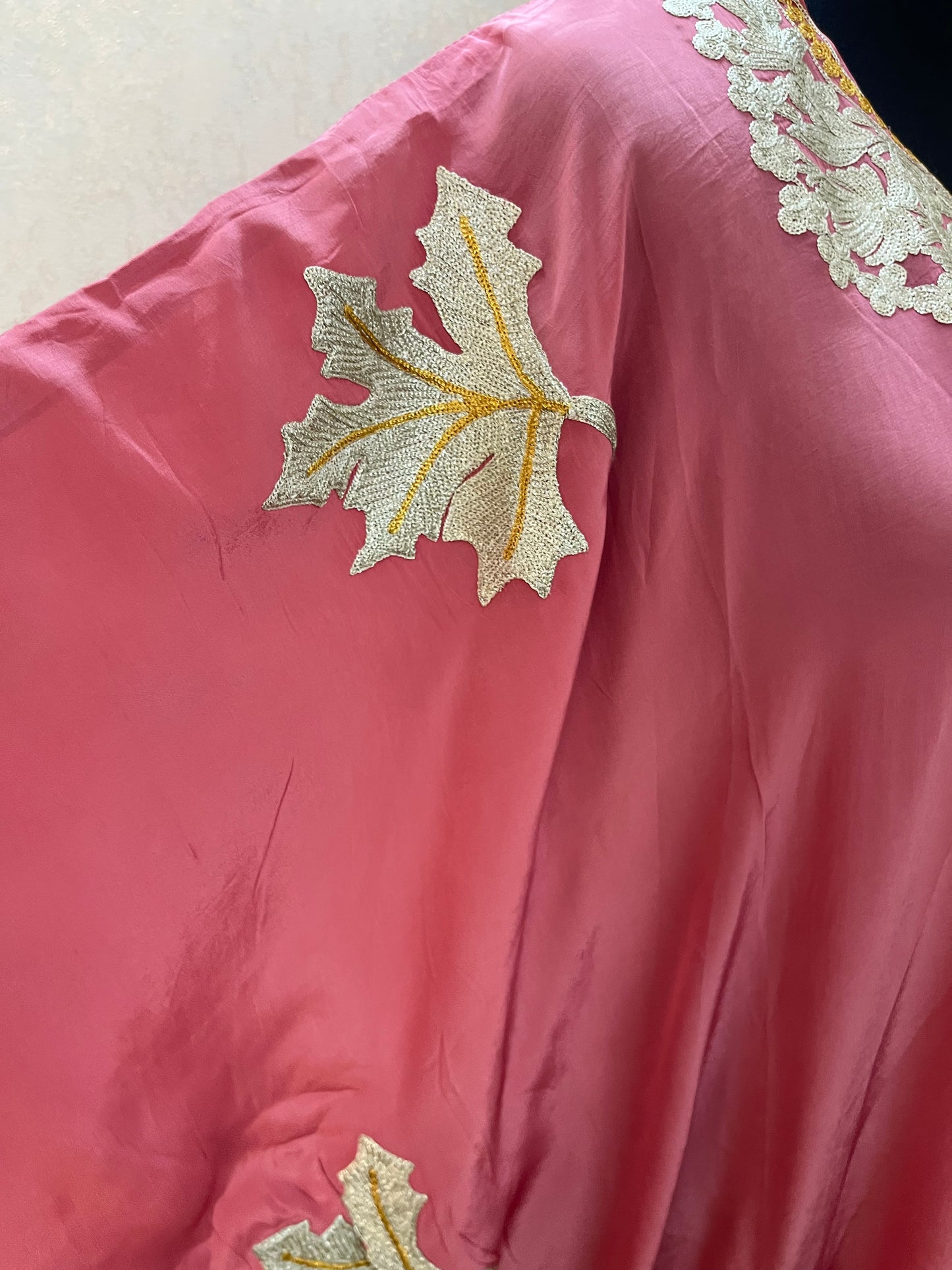 Onion Pink Crape Kashmiri Kaftan Set