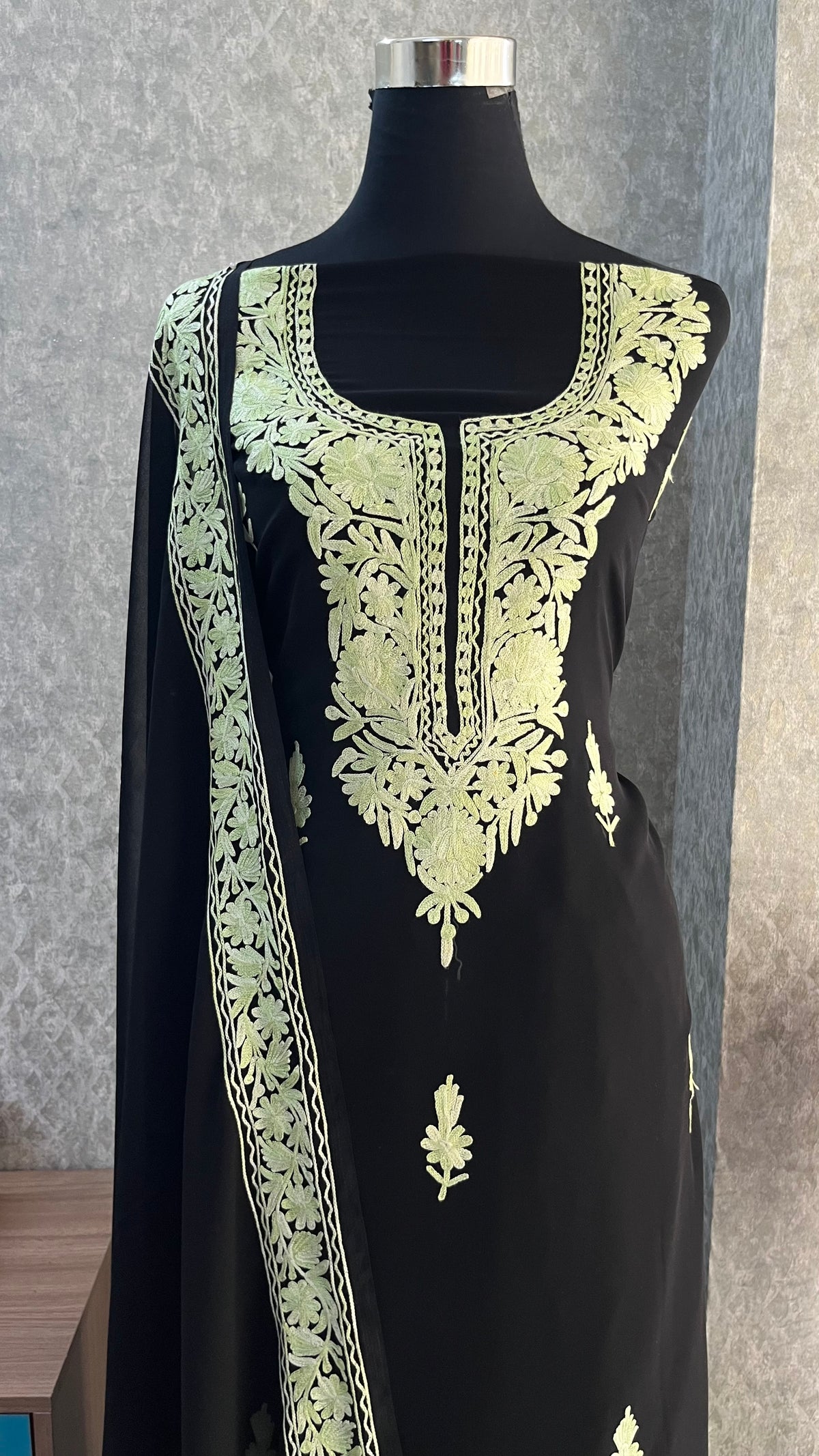 Georgette Black 3 Pc Kashmiri Suit