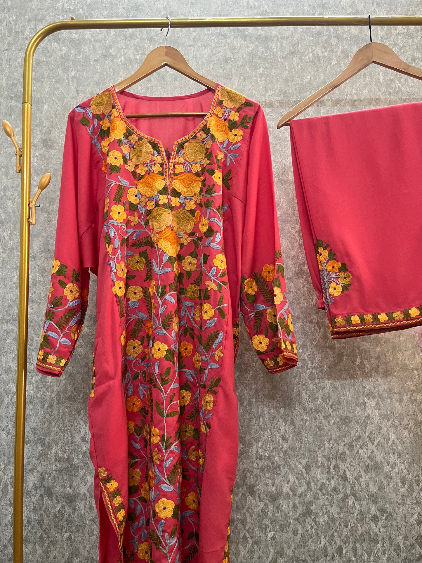 Pink Cotton Front Jaal Pheran Set  Size (48)