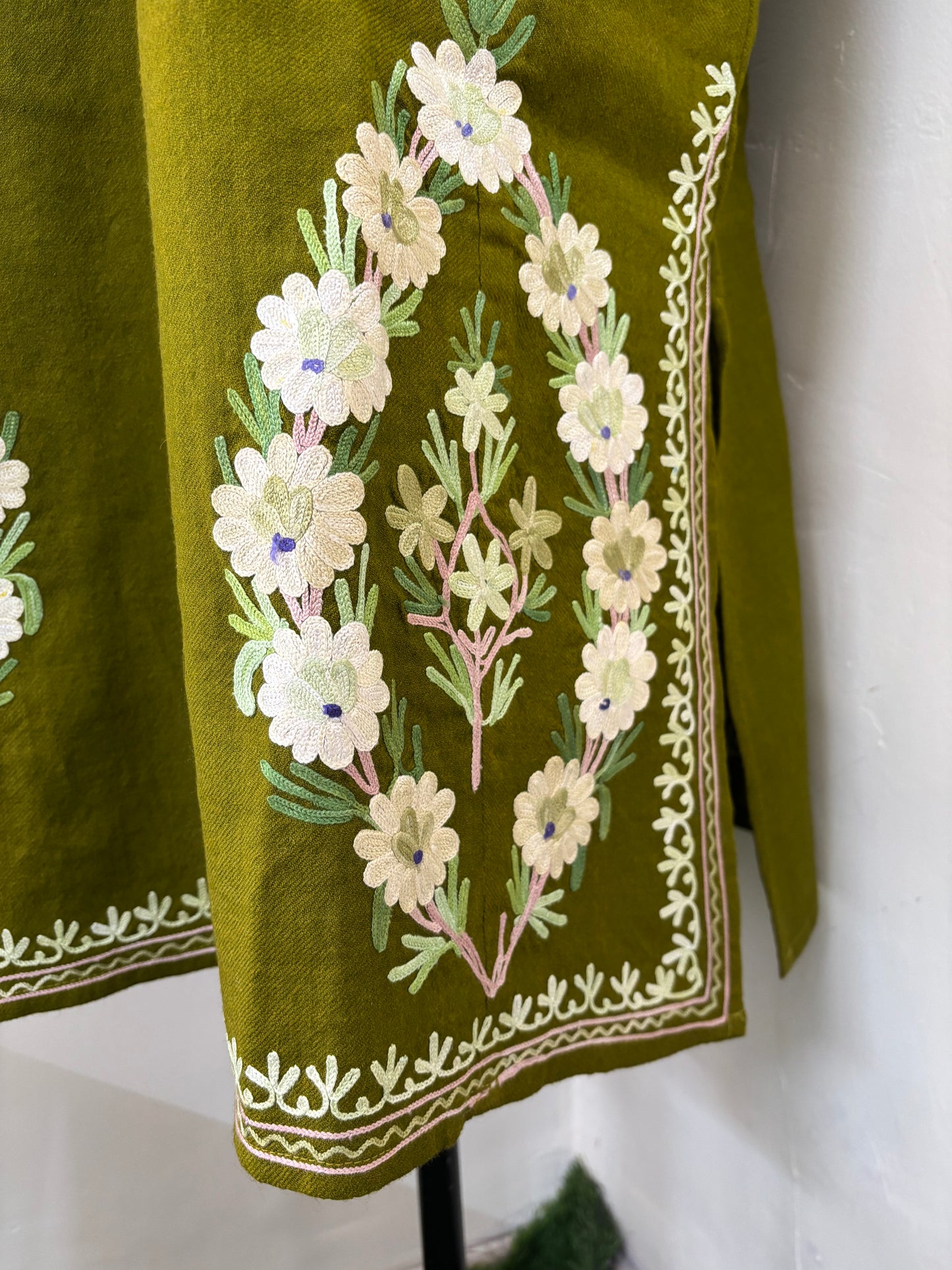 Henna Green Aari Embroidered Wool Pheran