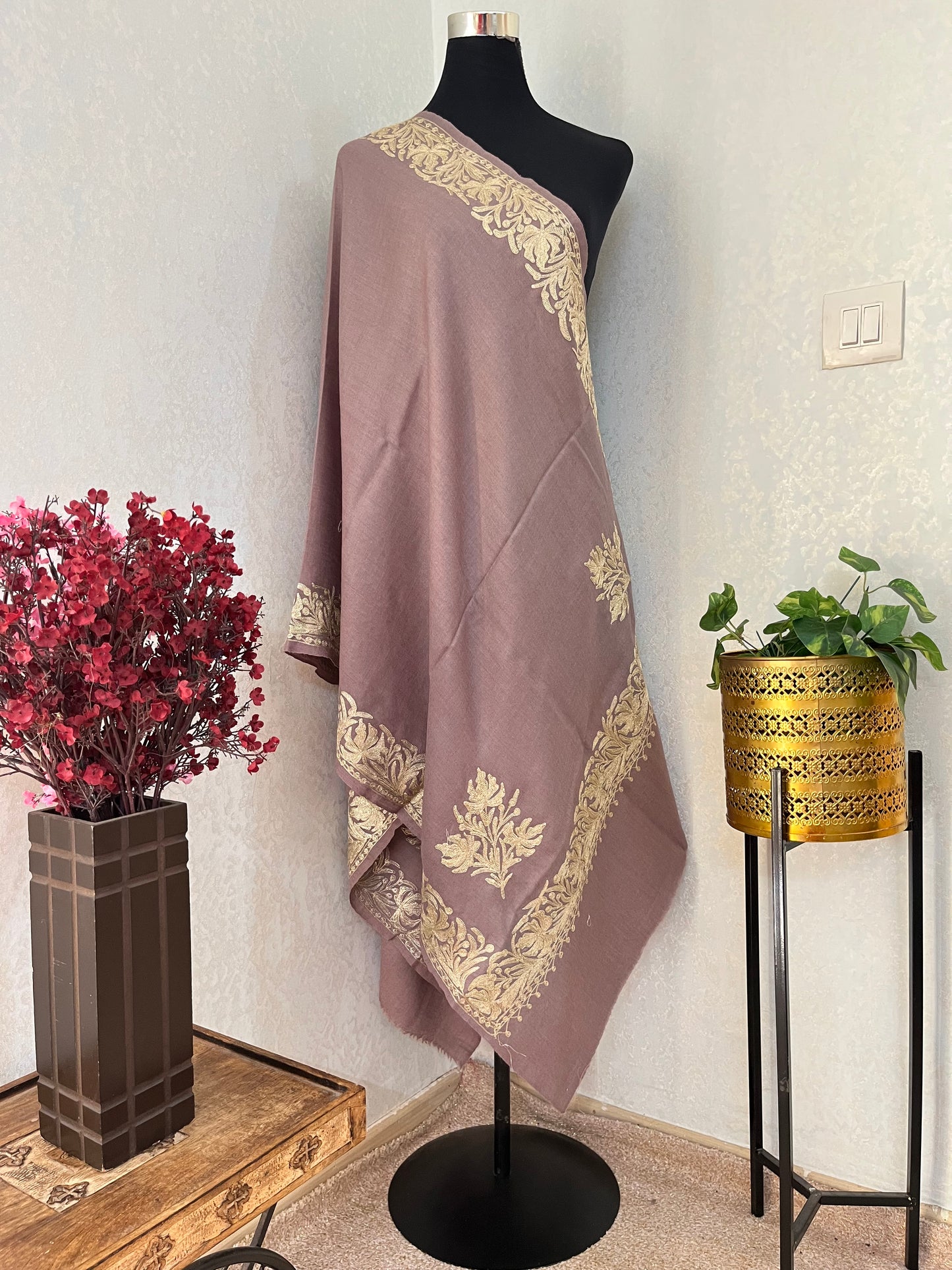 Faun Semi Pashmina Tilla Embroidered stole