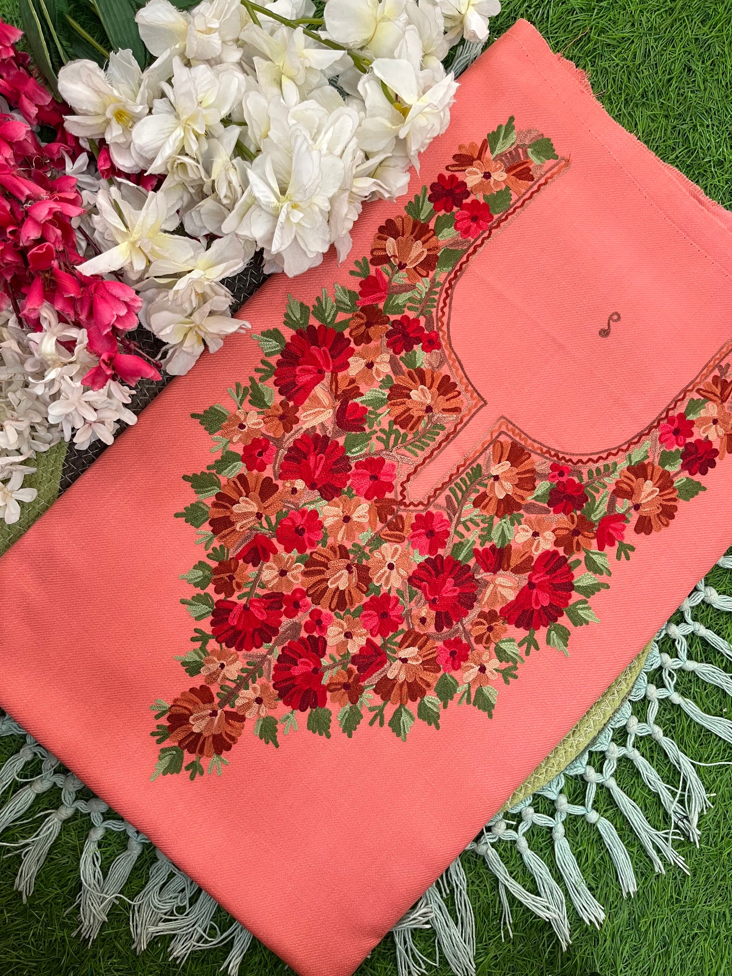 Rose Pink Woollen Aari Embroidered 2pc suit 5mtr