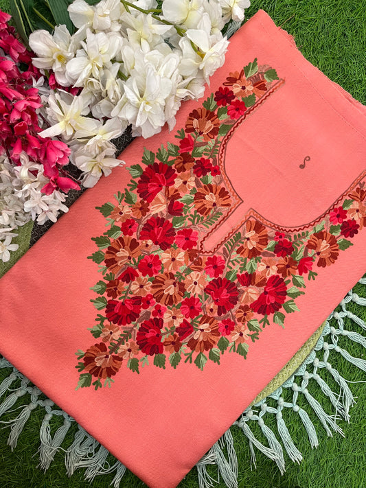 Rose Pink Woollen Aari Embroidered 2pc suit 5mtr