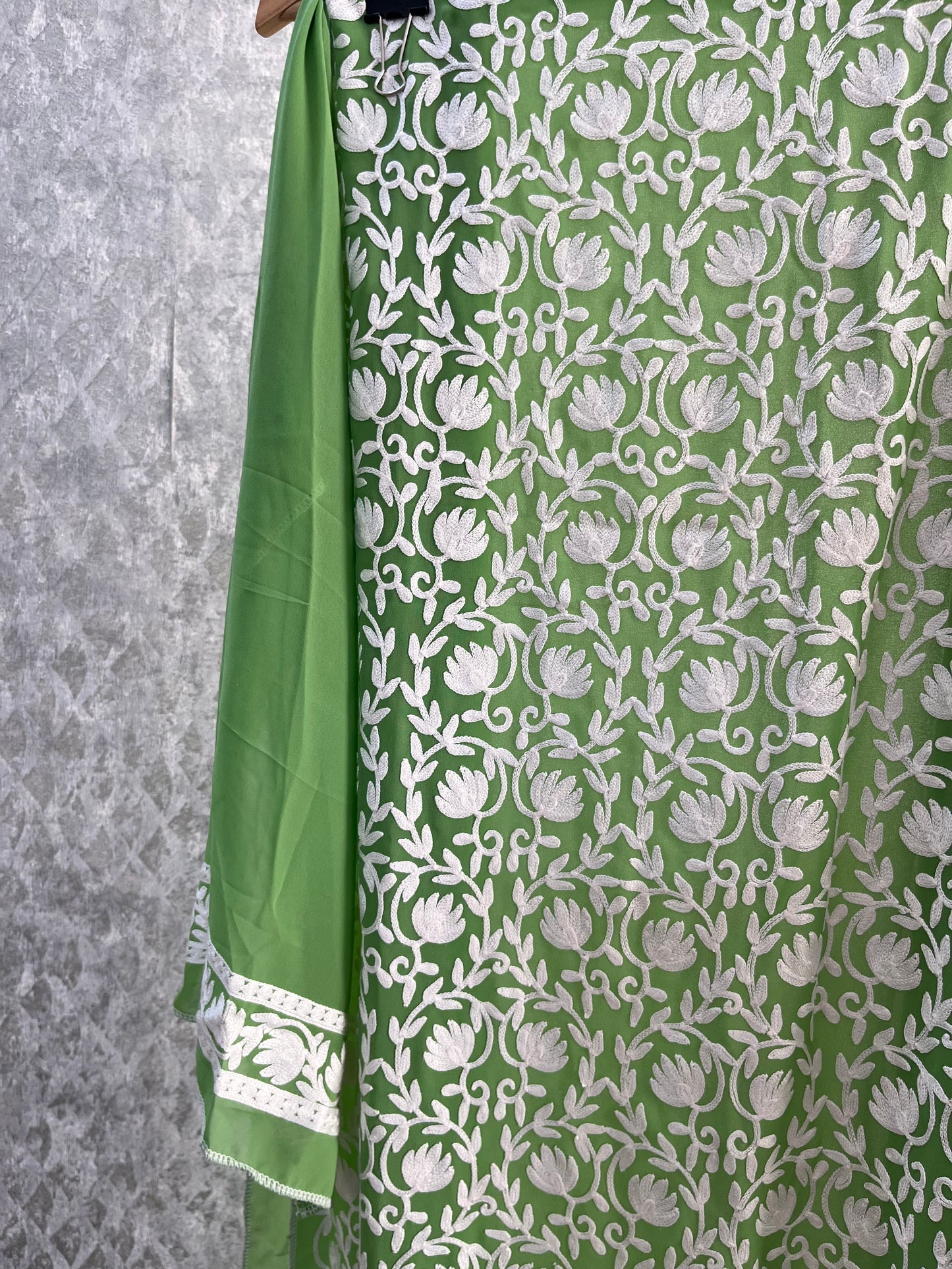 Georgette Green Jaal Work Semistitched Kurta Material