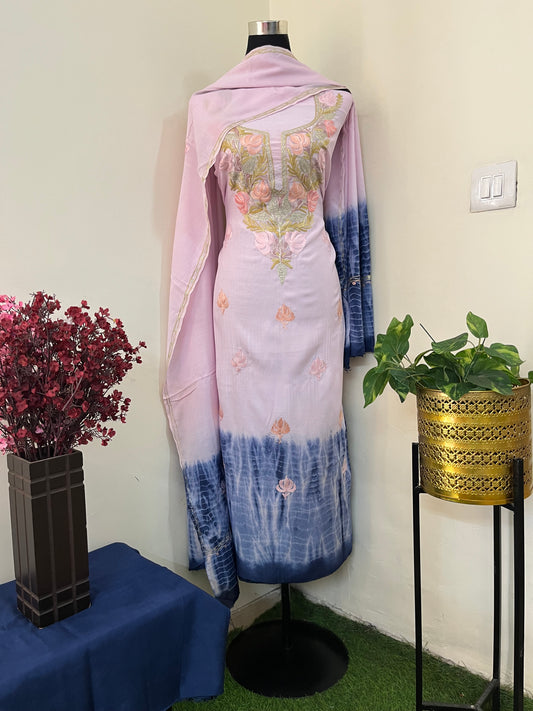 Pink Mul Cotton Shibori Work Kashmiri 3pc Suit
