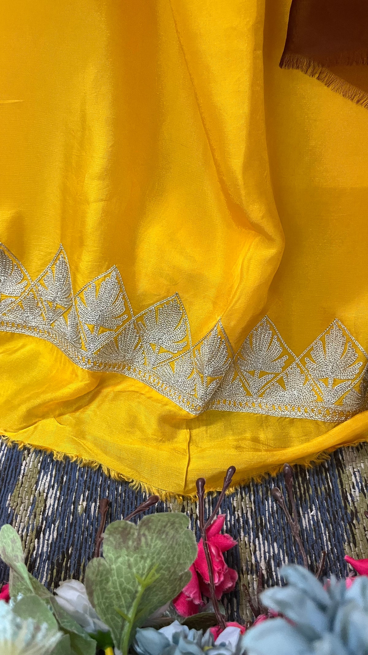 Yellow Soft Tissue Kashmiri Suit